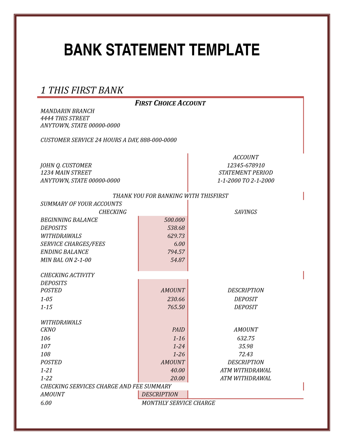 Bank statement template 16 BANK STATEMENT TEMPLATE 1 THIS FIRST BANK