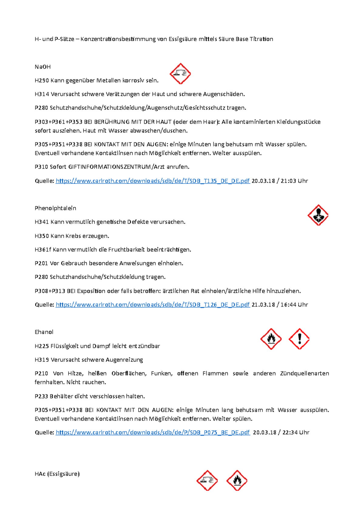 Konzentrationsbestimmung von Essigsäure mittels Säure Base Titration