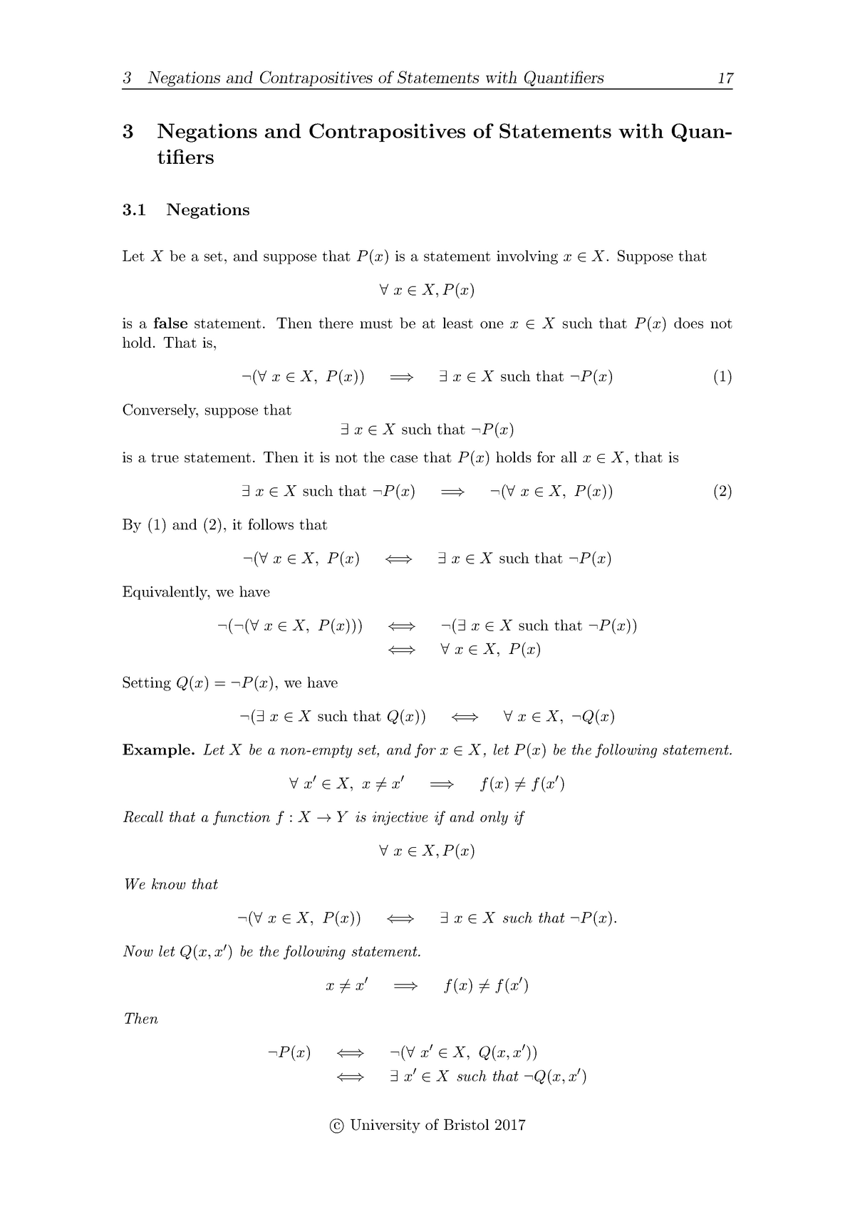 Math 17 18 Lecture Notes 3 Negations And Contrapositives Of Statements With Quantifiers Studocu