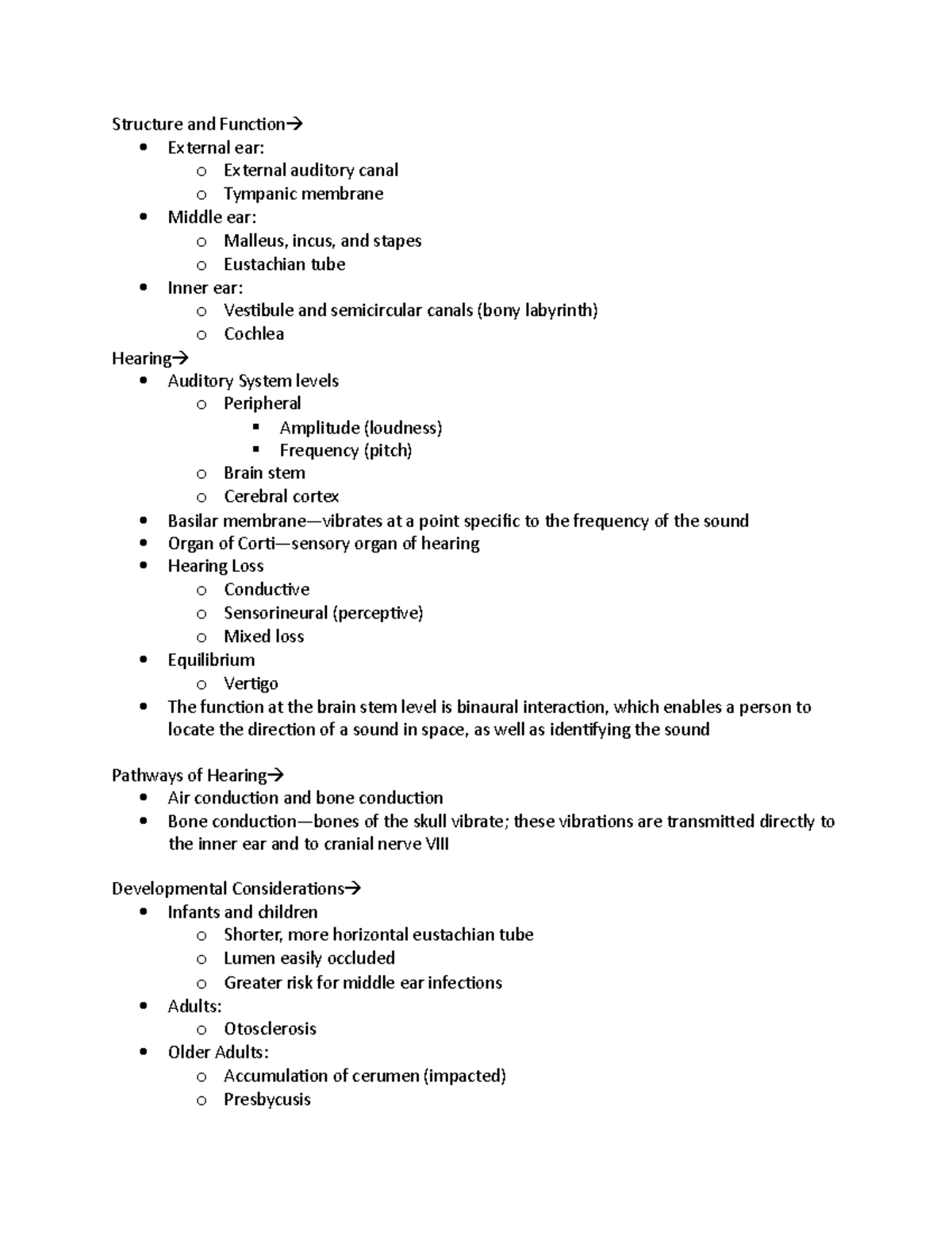 Unit 4 - ear assessment - Structure and Function External ear: o ...