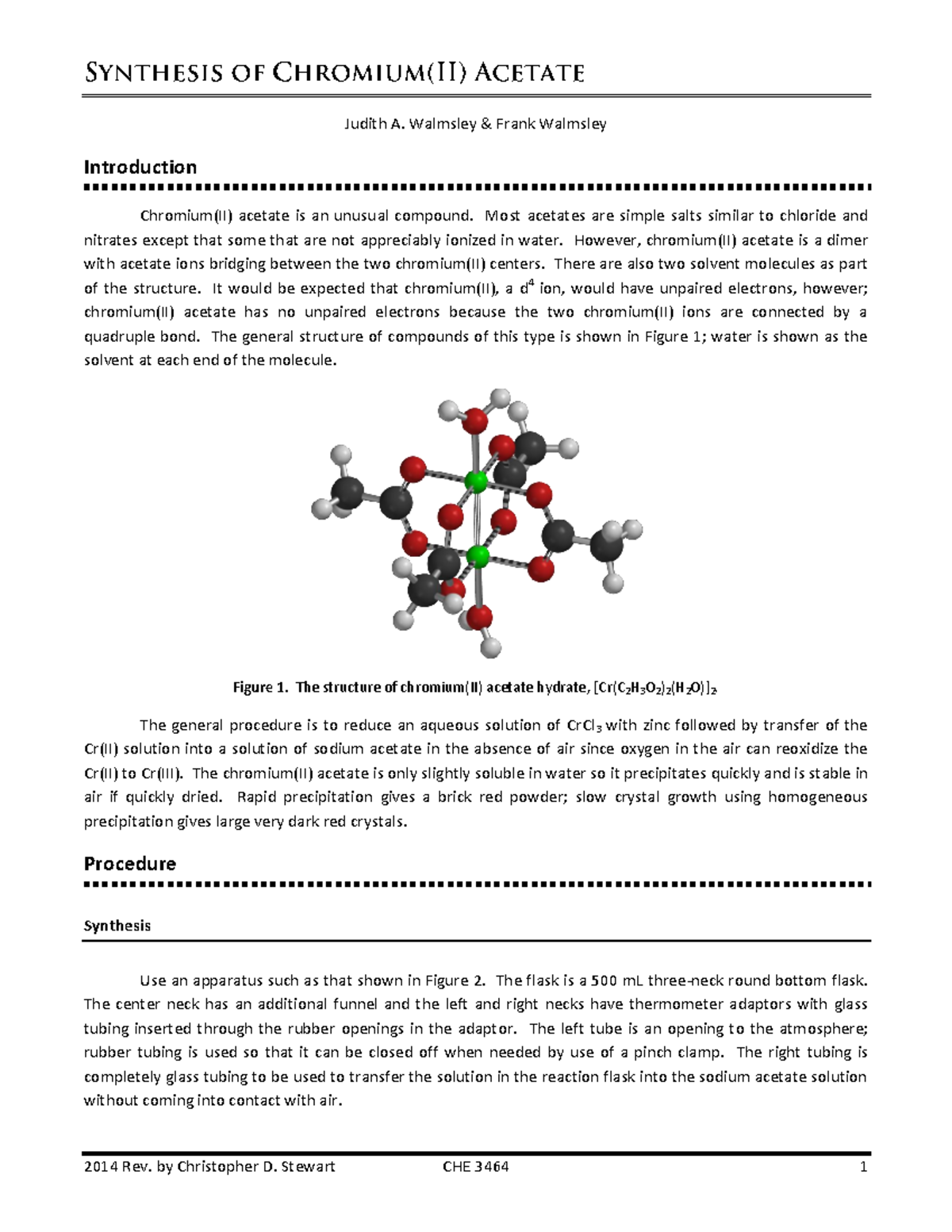 Experiment+8+-+Synthesis+of+Chromium%28II%29+Acetate+%28Rev - 2014 Rev ...