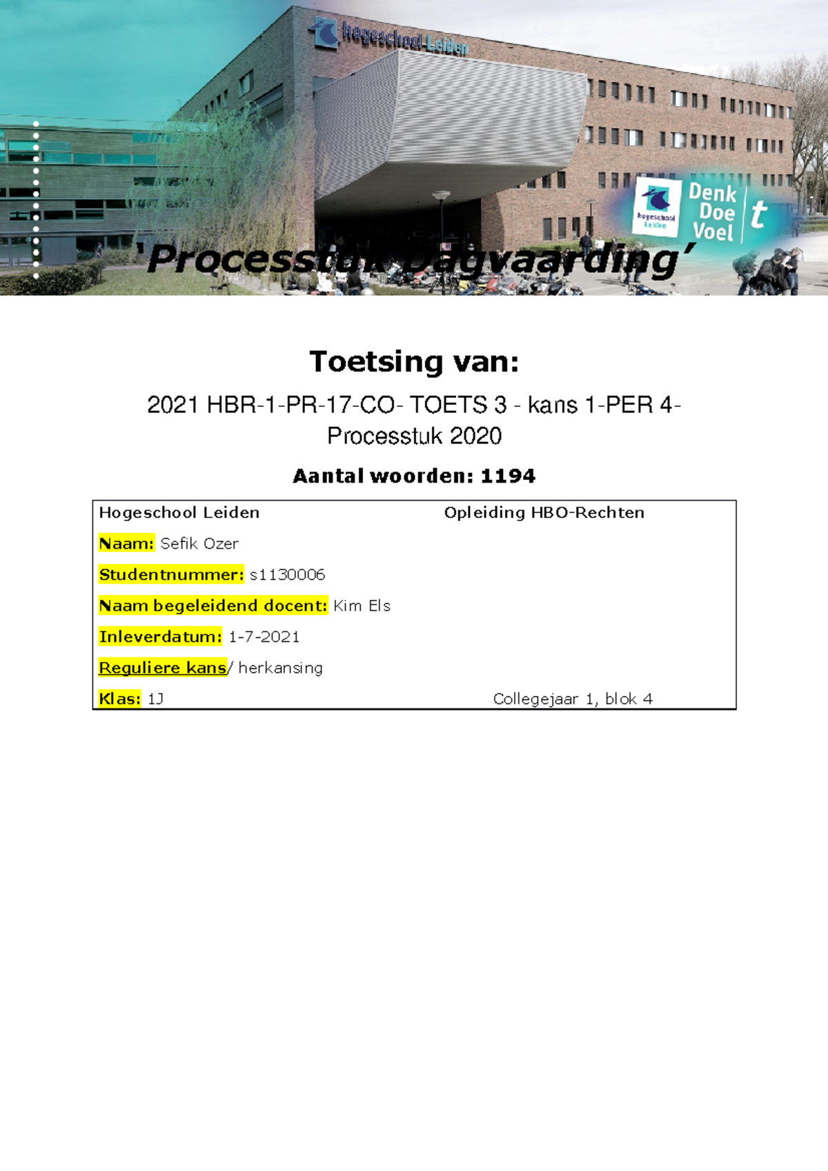 Processtuk Dagvaarding - Project Consument - ‘Processtuk Dagvaarding ...