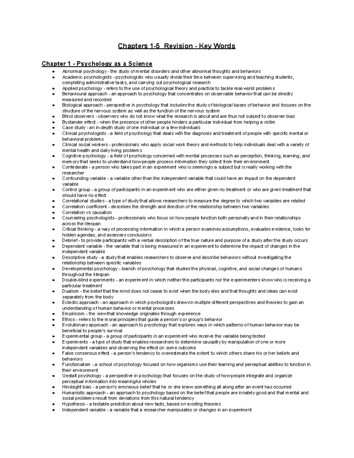 Test 1 Revision - Key Words final - Chapters 1-5 Revision - Key Words ...