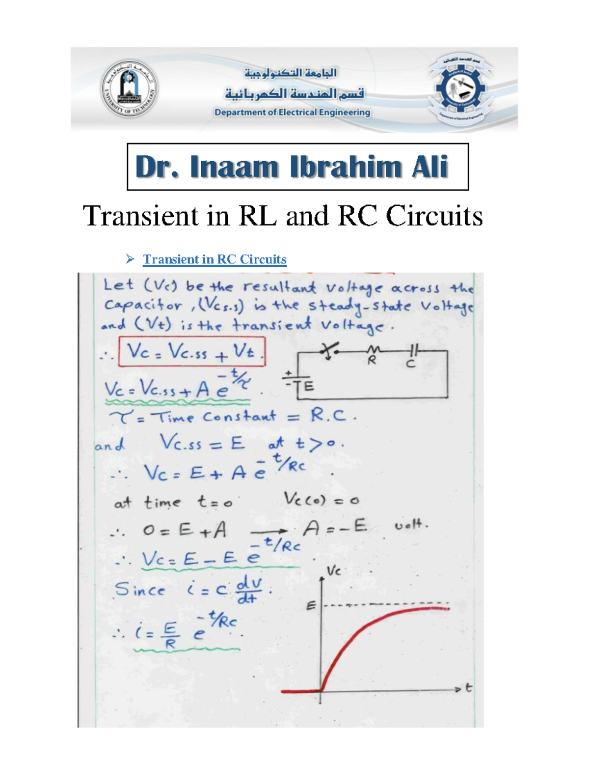 Transient in RC circuits part 3ثالثفديو - Transient in RL and RC ...