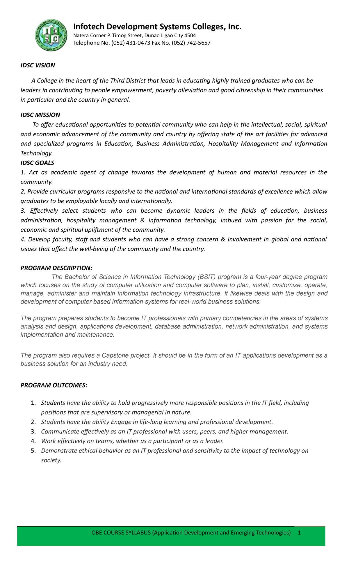 Application Development and Emerging Technologies - Infotech ...