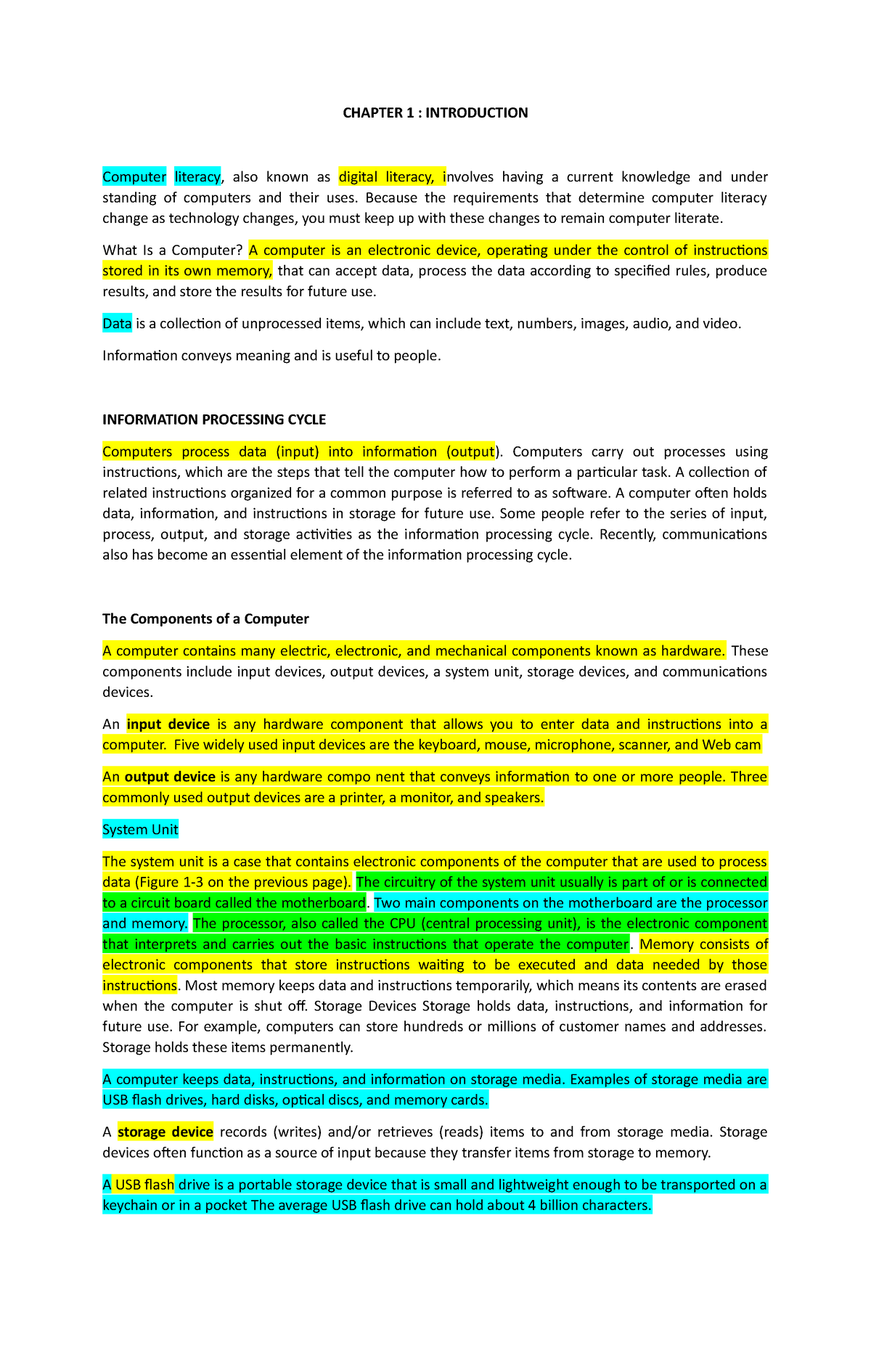 Chapter 1 LAB Subject - CHAPTER 1 : INTRODUCTION Computer Literacy ...