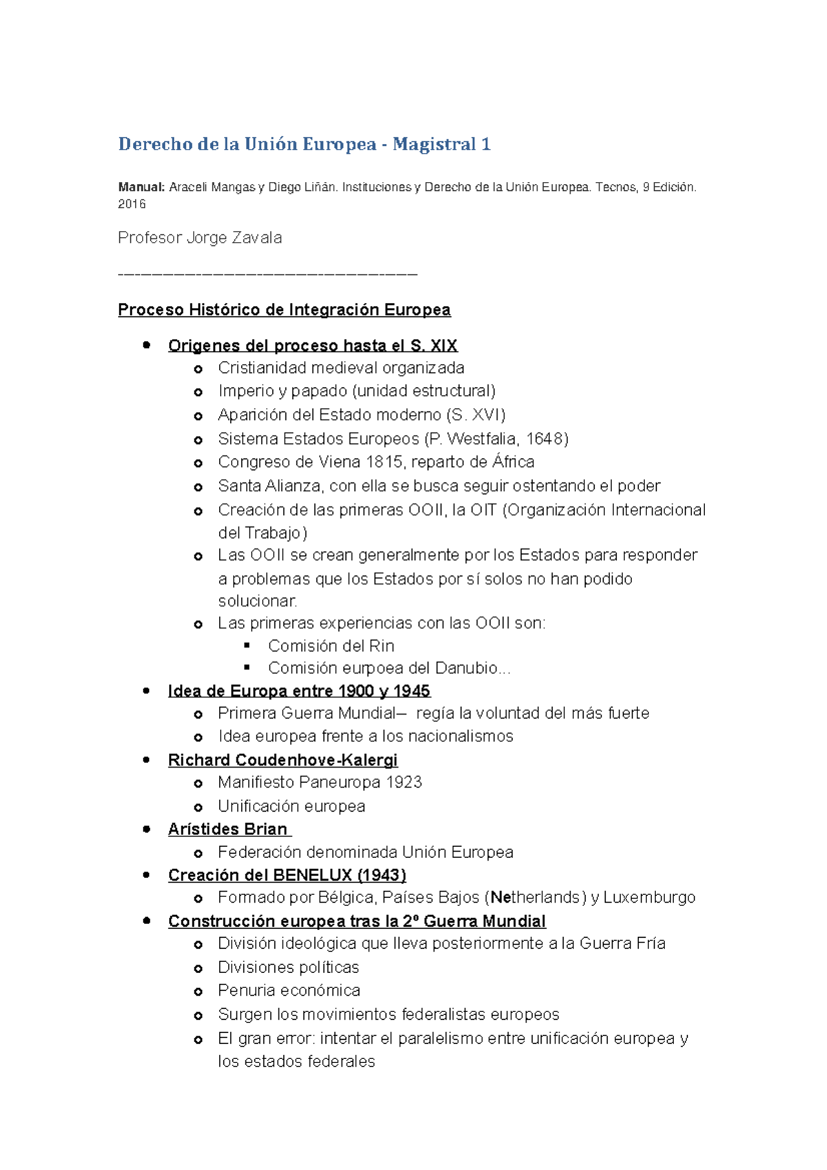 Tema 1 - Derecho de la Unión Europea - Profesor Zavala - Derecho de la ...