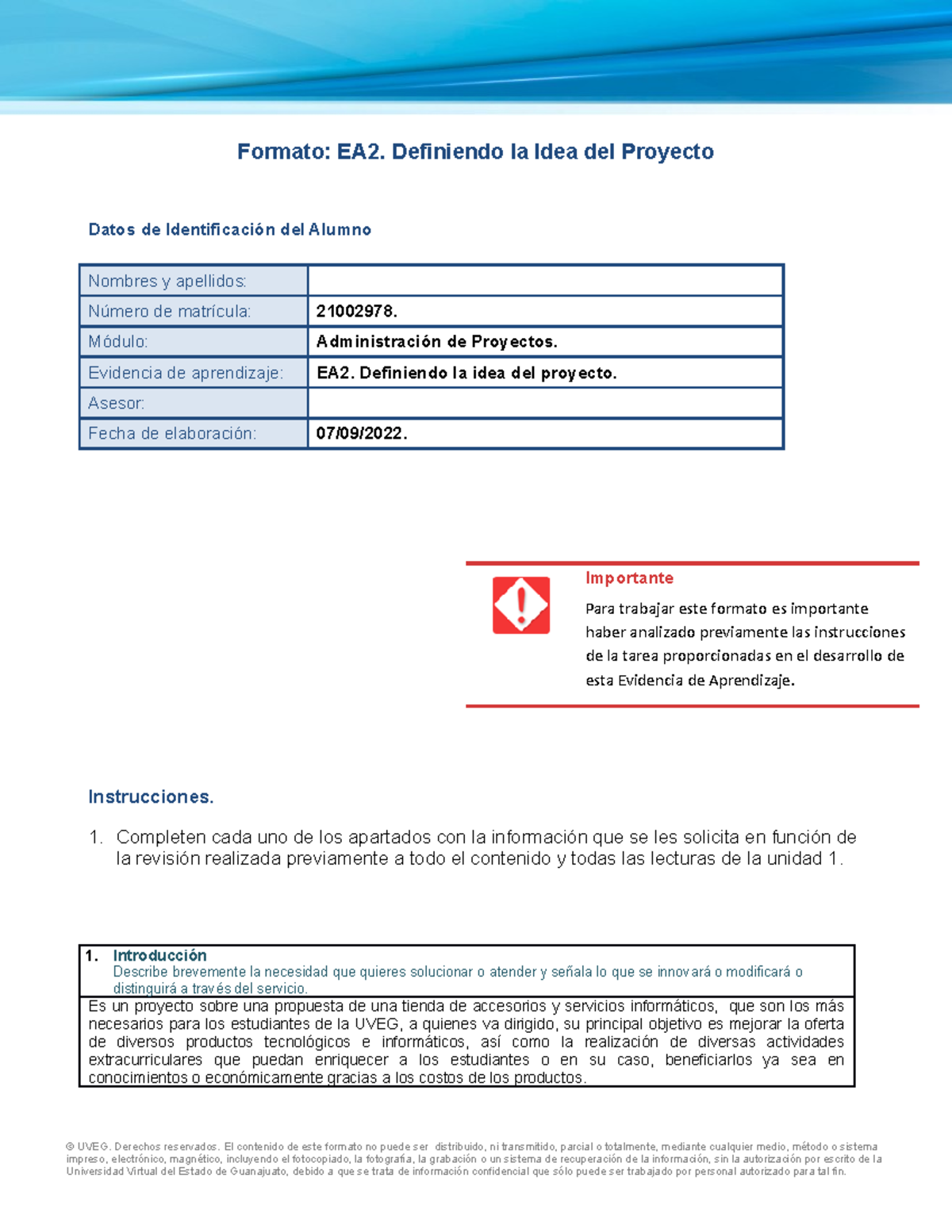 Aplicación Definiendo - Formato: EA2. Definiendo La Idea Del Proyecto ...