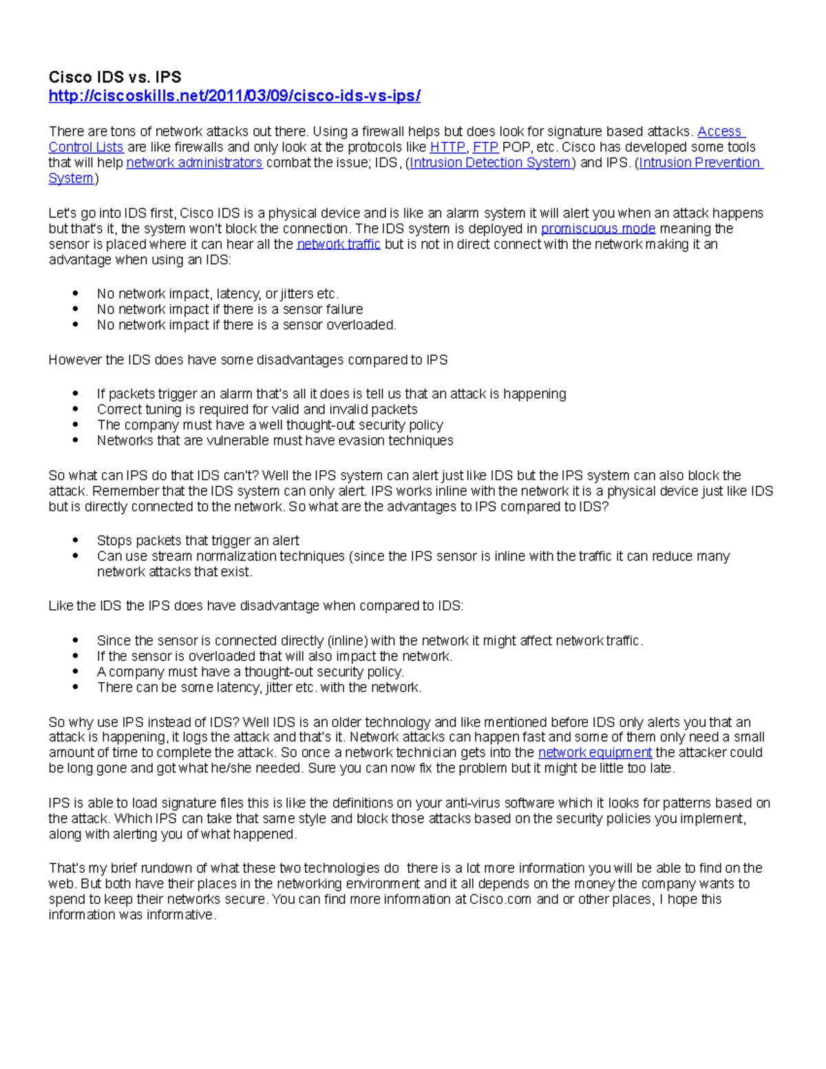 IDS vs IPS Cisconotes - Extra notes to substitute the learning material ...