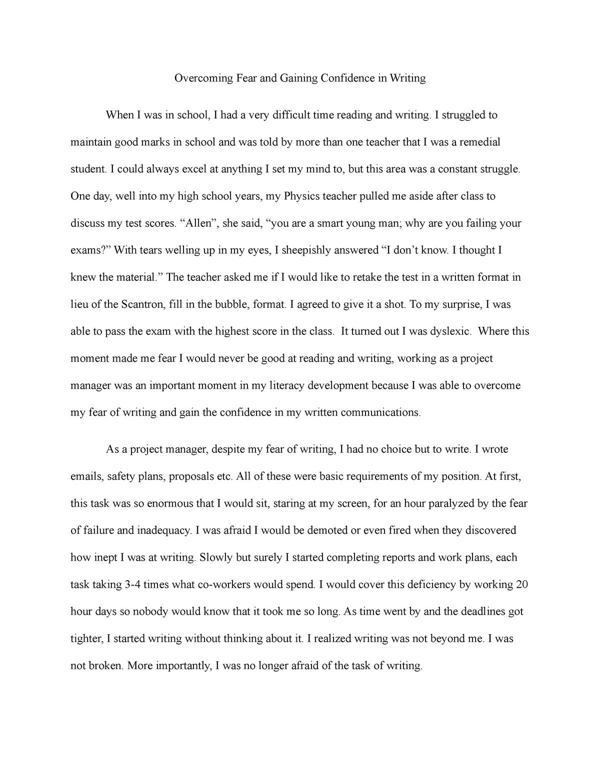 overcoming fear essay conclusion