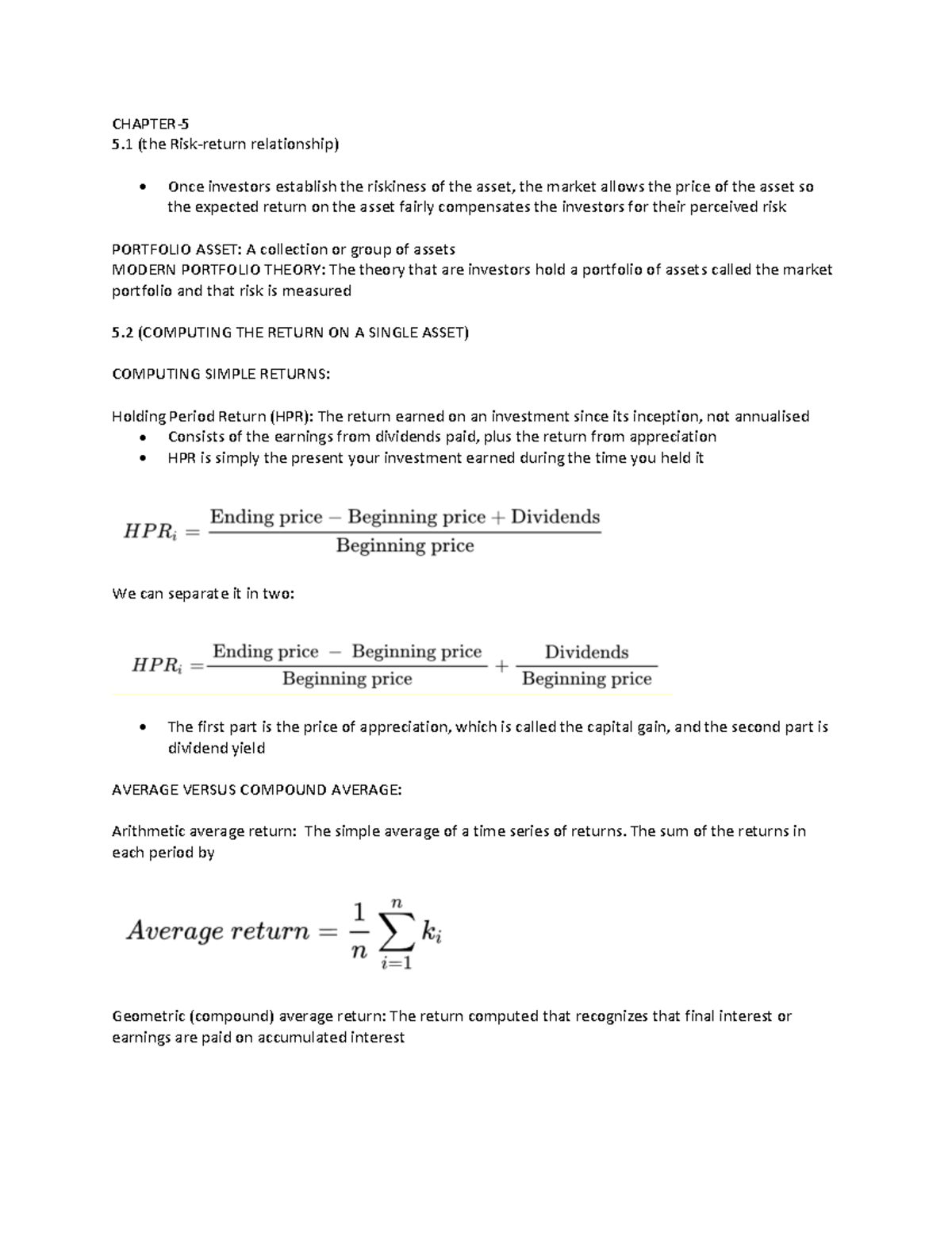 Chapter-5 - BOOK NOTES SUMMARY - CHAPTER- 5 (the Risk-return ...