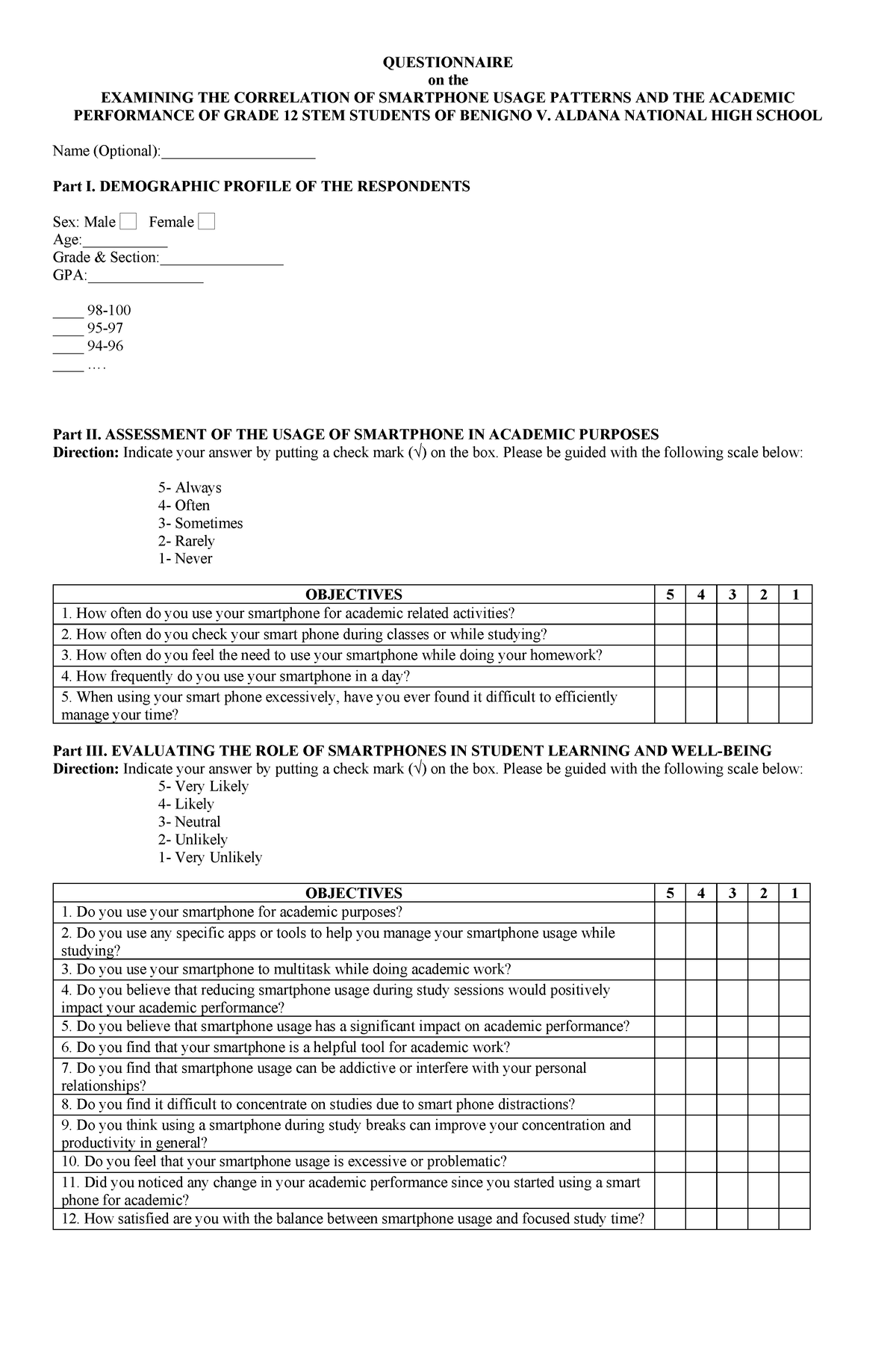 Questionnaire-Research-draft - QUESTIONNAIRE on the EXAMINING THE ...