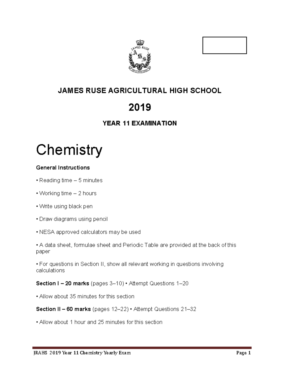 James Ruse 2019 Chemistry Prelim Yearly & Solutions - JAMES RUSE ...