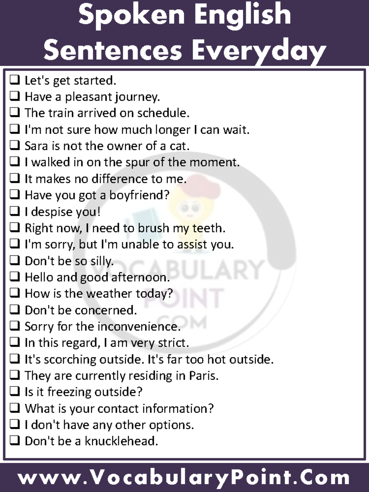 Spoken english sentences everyday pdf Sentences Everyday Let s get started. Have a pleasant Studocu