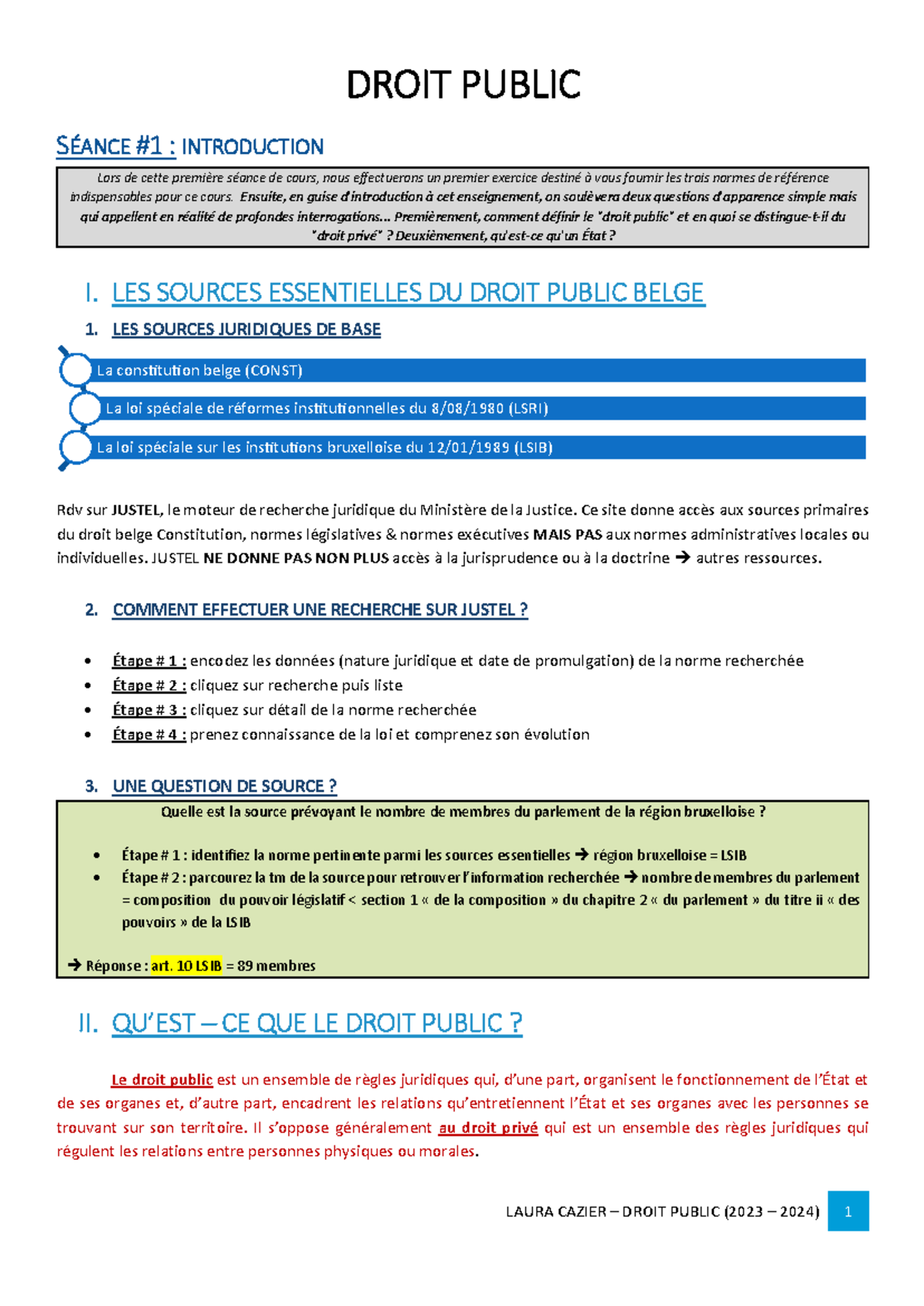 Droit public - Notes de cours réalisées sur base des slides 2023 - 2024 ...