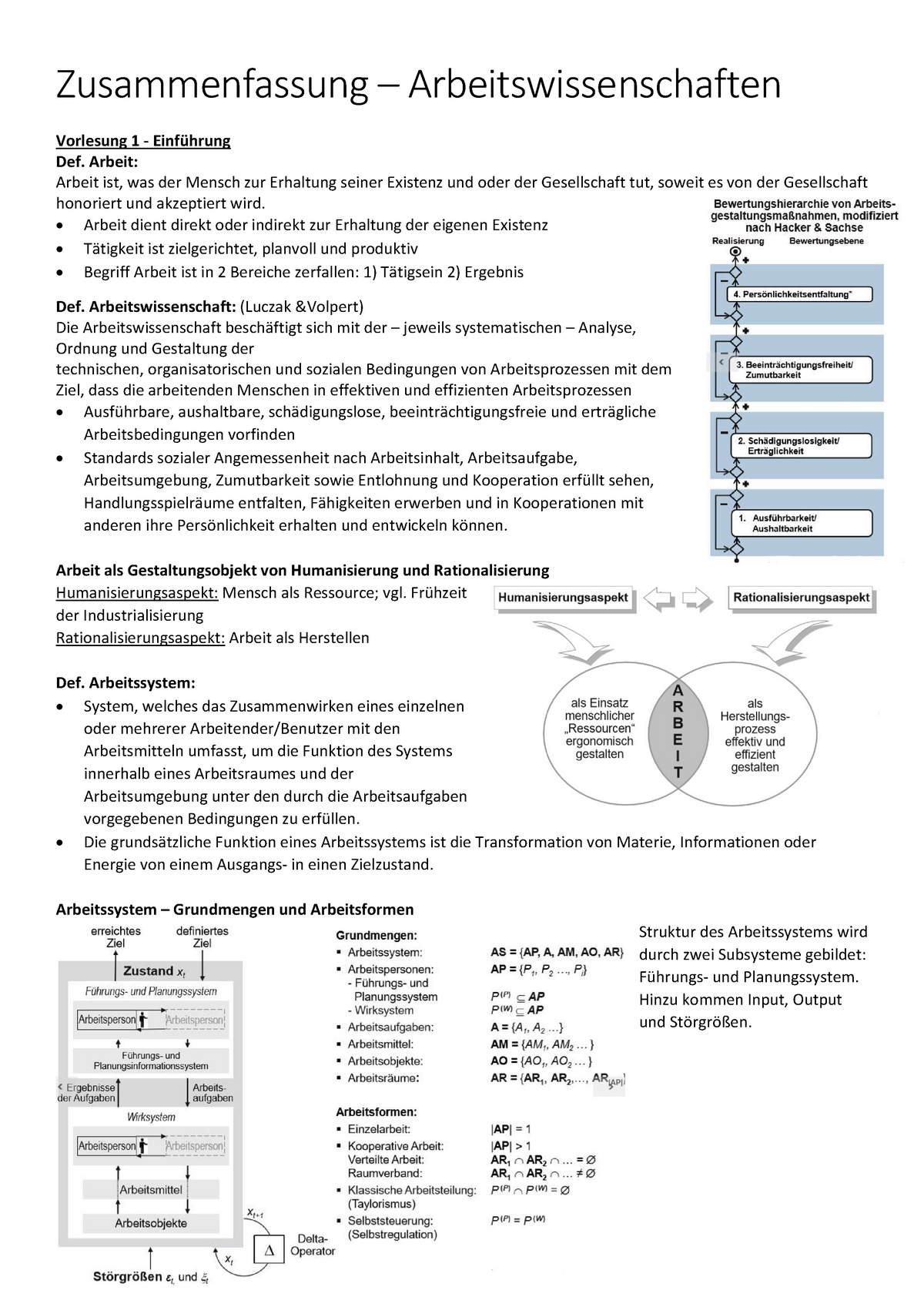 Zusammenfassung Arbeitswissenschaft - Arbeit: Arbeit Ist, Was Der ...