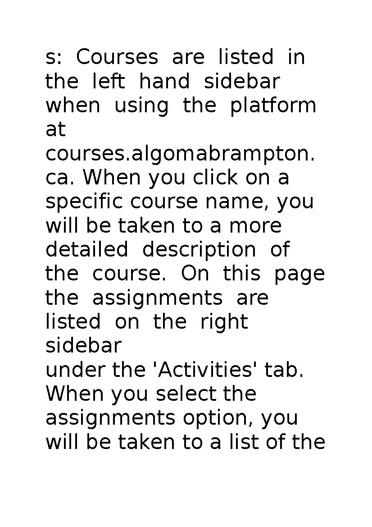 S - CREATIVITY - s: Courses are listed in the left hand sidebar when ...
