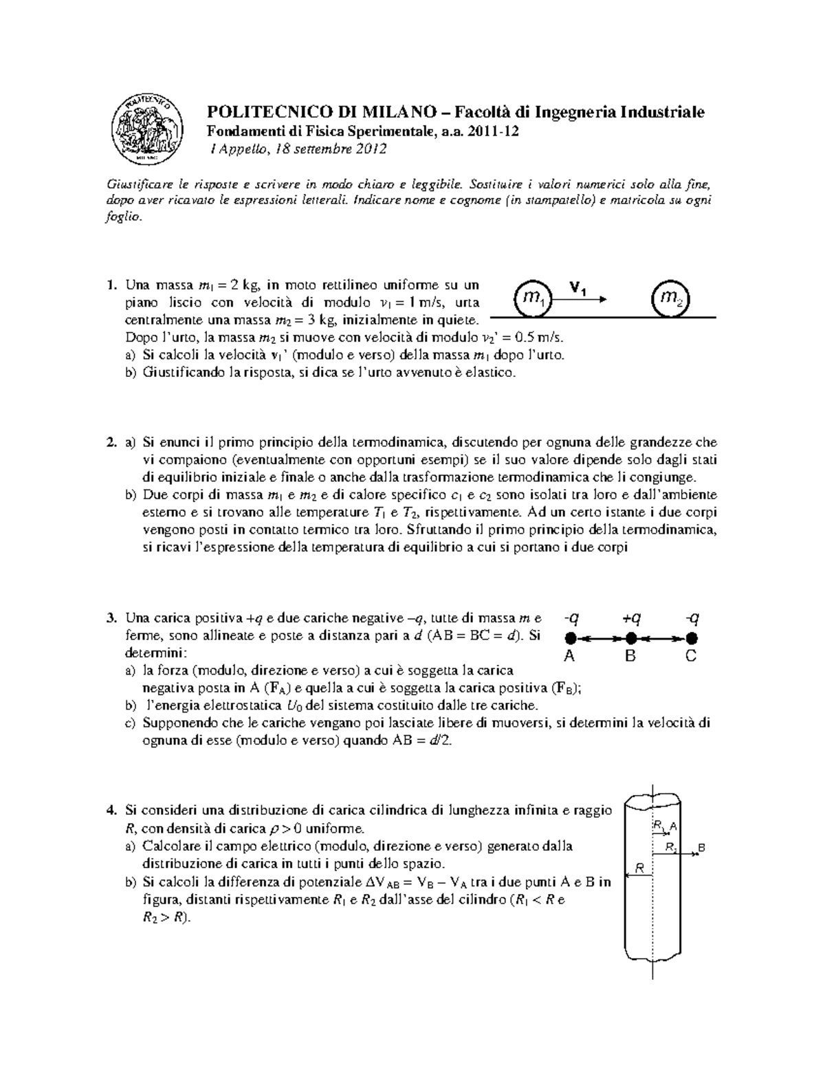 Esame 18 Agosto 2012, Testo E Soluzioni Fisica Sperimentale A+B ...