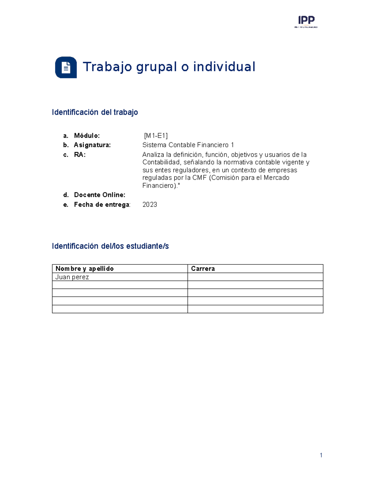 Sistema Contable Financiero 1 M1 - Trabajo Grupal O Individual ...