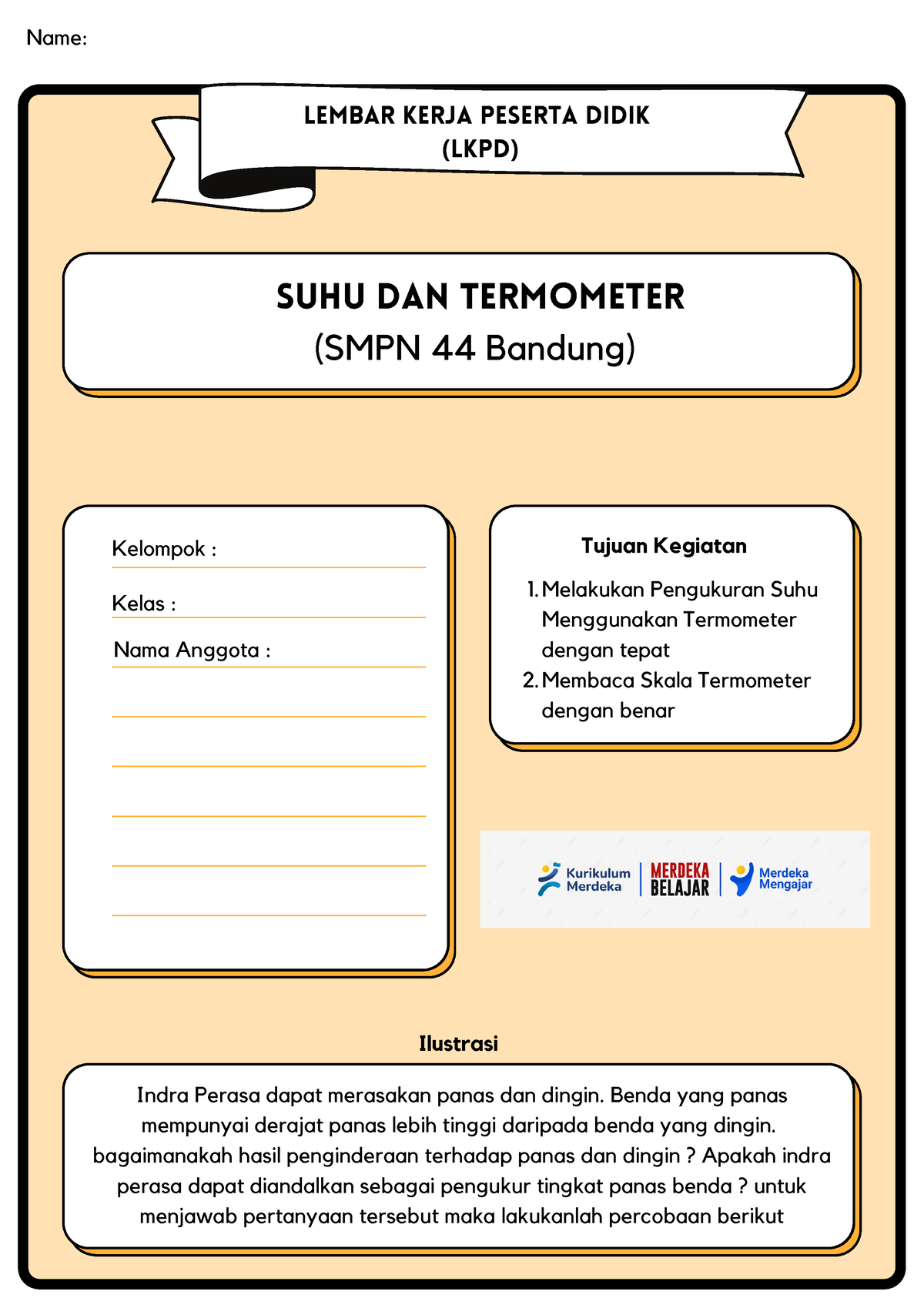 Lkpd Lkpd Suhu Suhu Dan Termometer Smpn 44 Bandung Name Kelompok