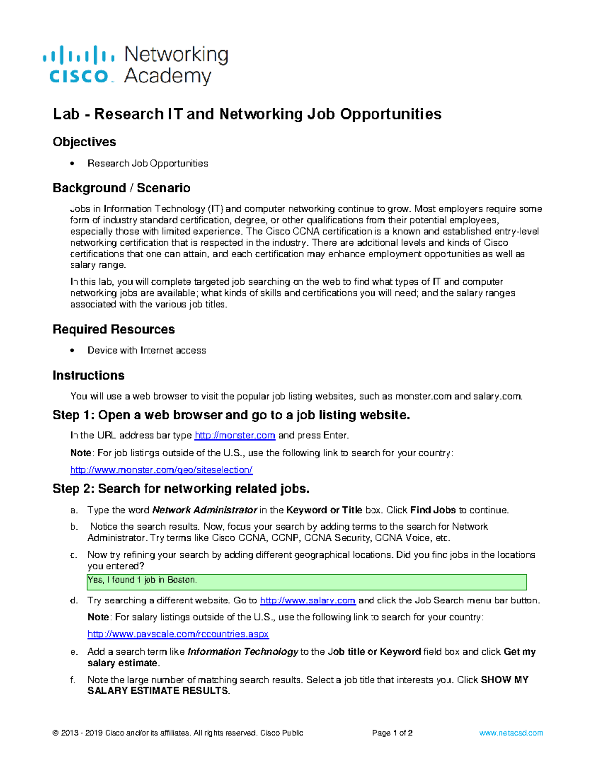 1 - Homework - © 2013 - 2019 Cisco and/or its affiliates. All rights  reserved. Cisco Public Page 1 - StuDocu