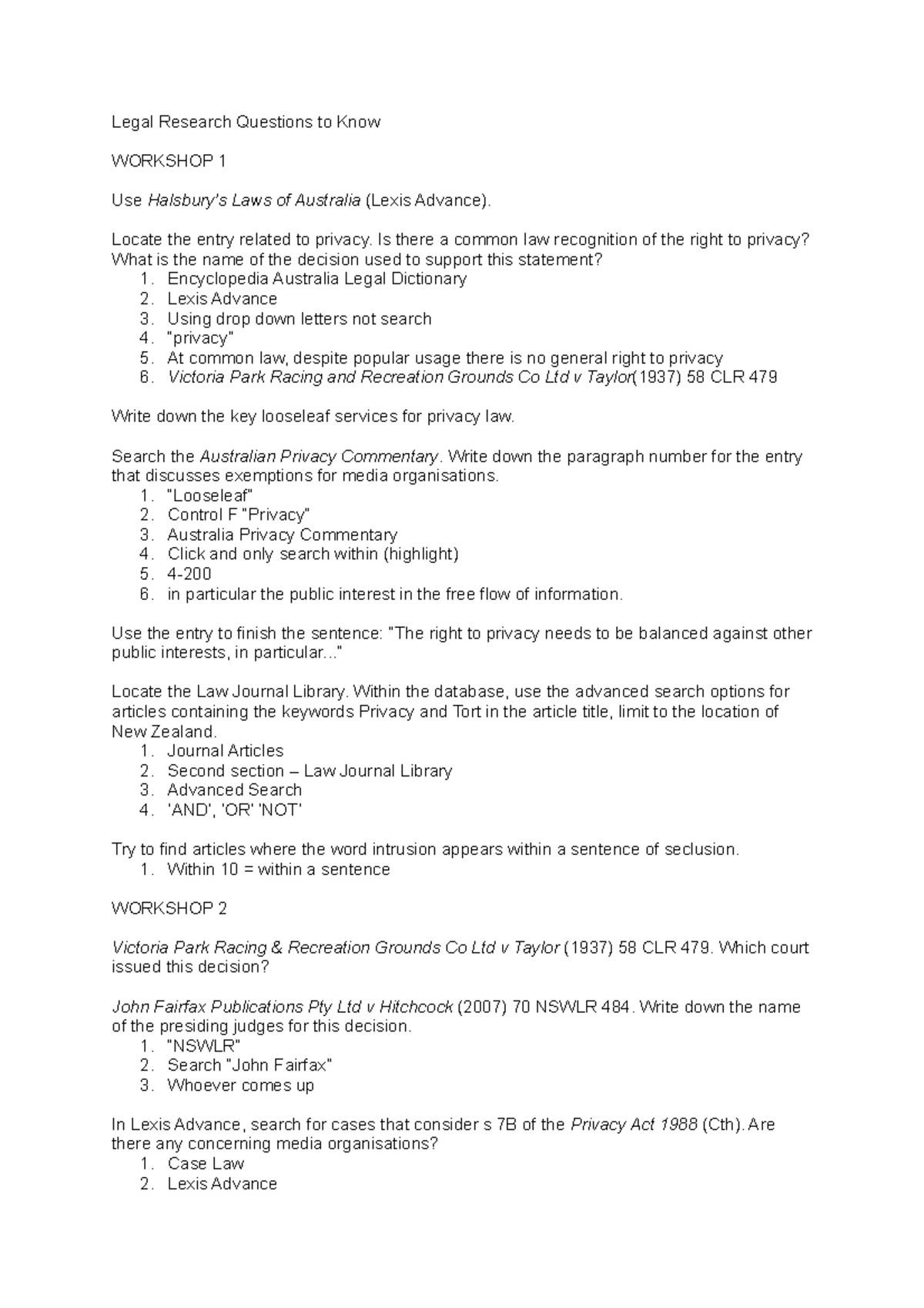 Legal Research Questions to Know Legal Research Questions to Know