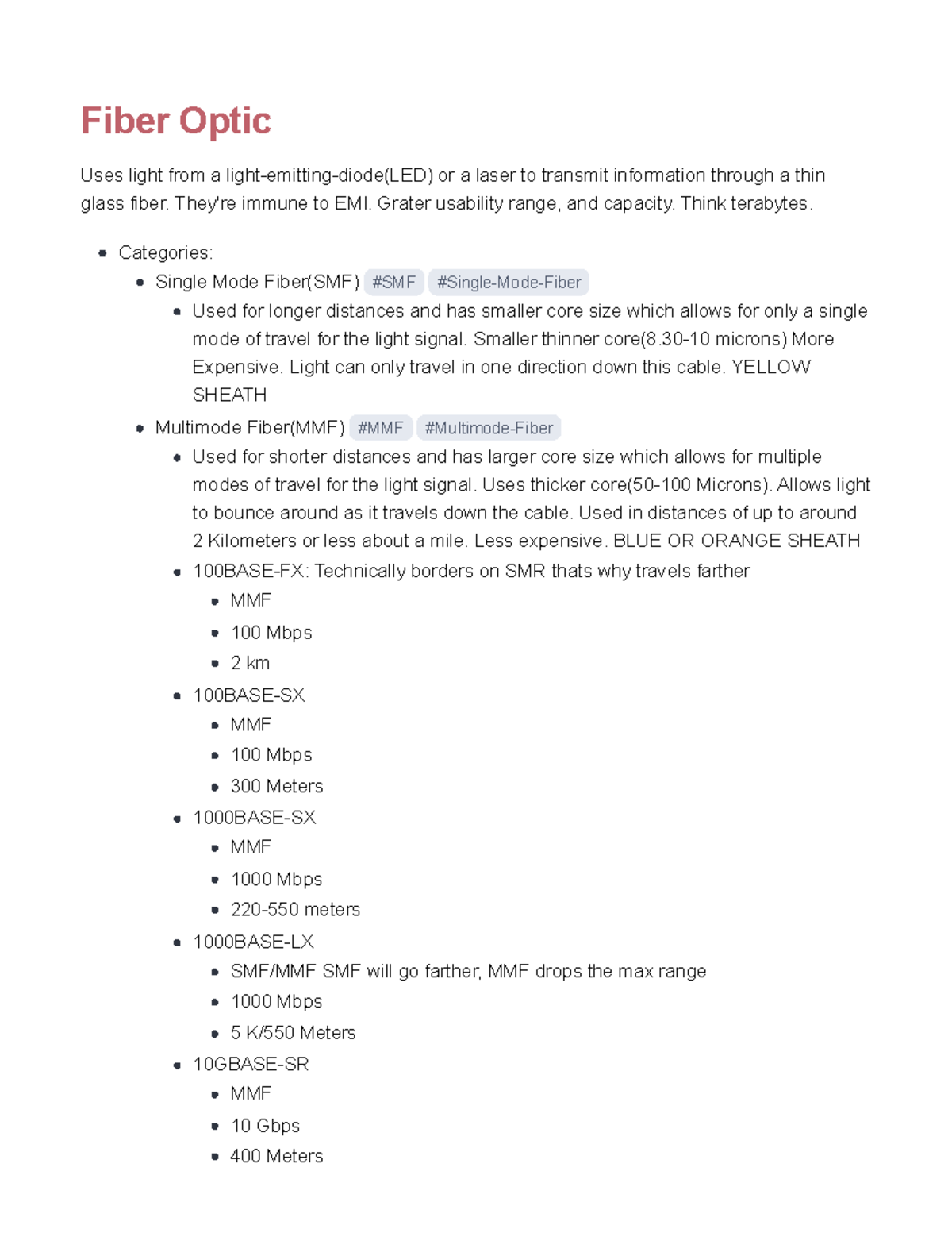 Fiber Optic Fiber Optic Uses light from a lightemittingdiode(LED