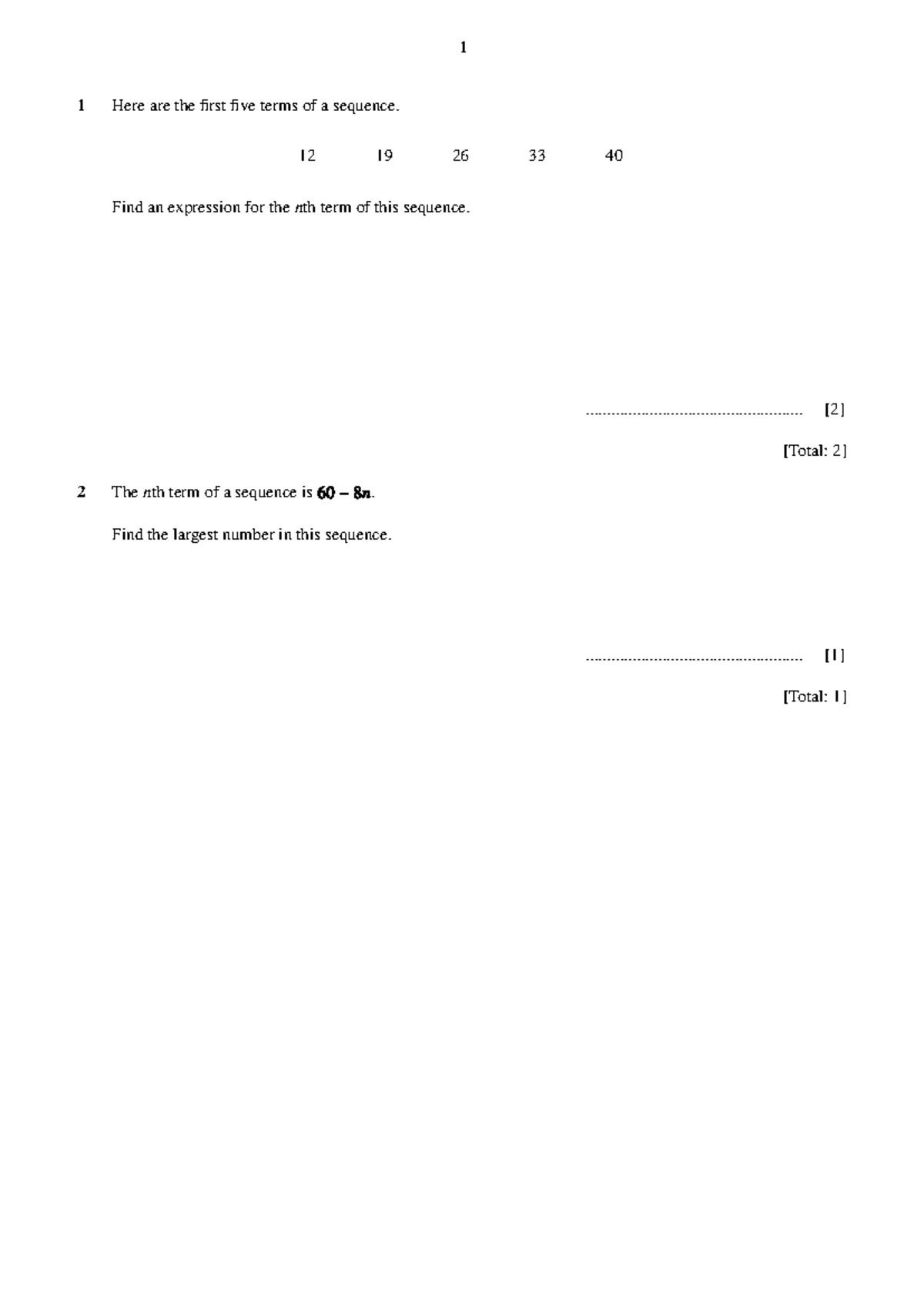 Igcse maths paper algebra and graphs - 1 Here are the first five terms ...