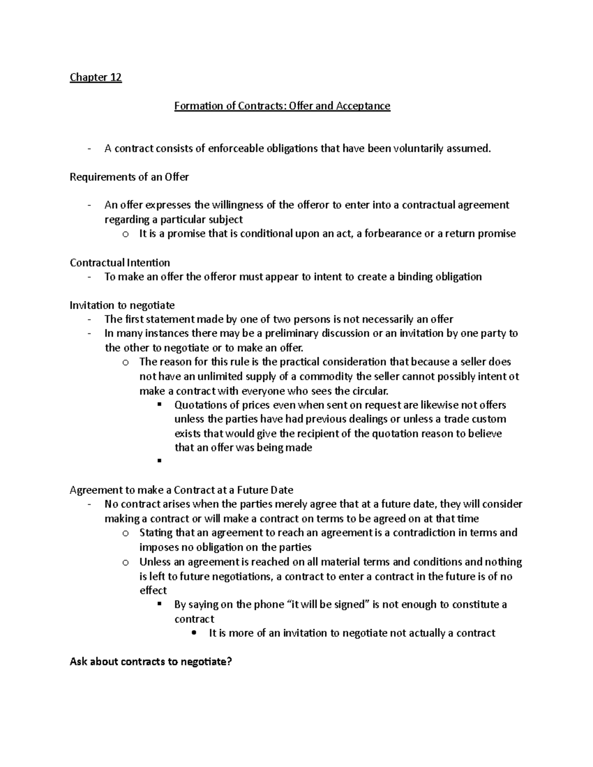 Chapter 12 - Wesner - Chapter 12 Formation of Contracts: Offer and ...