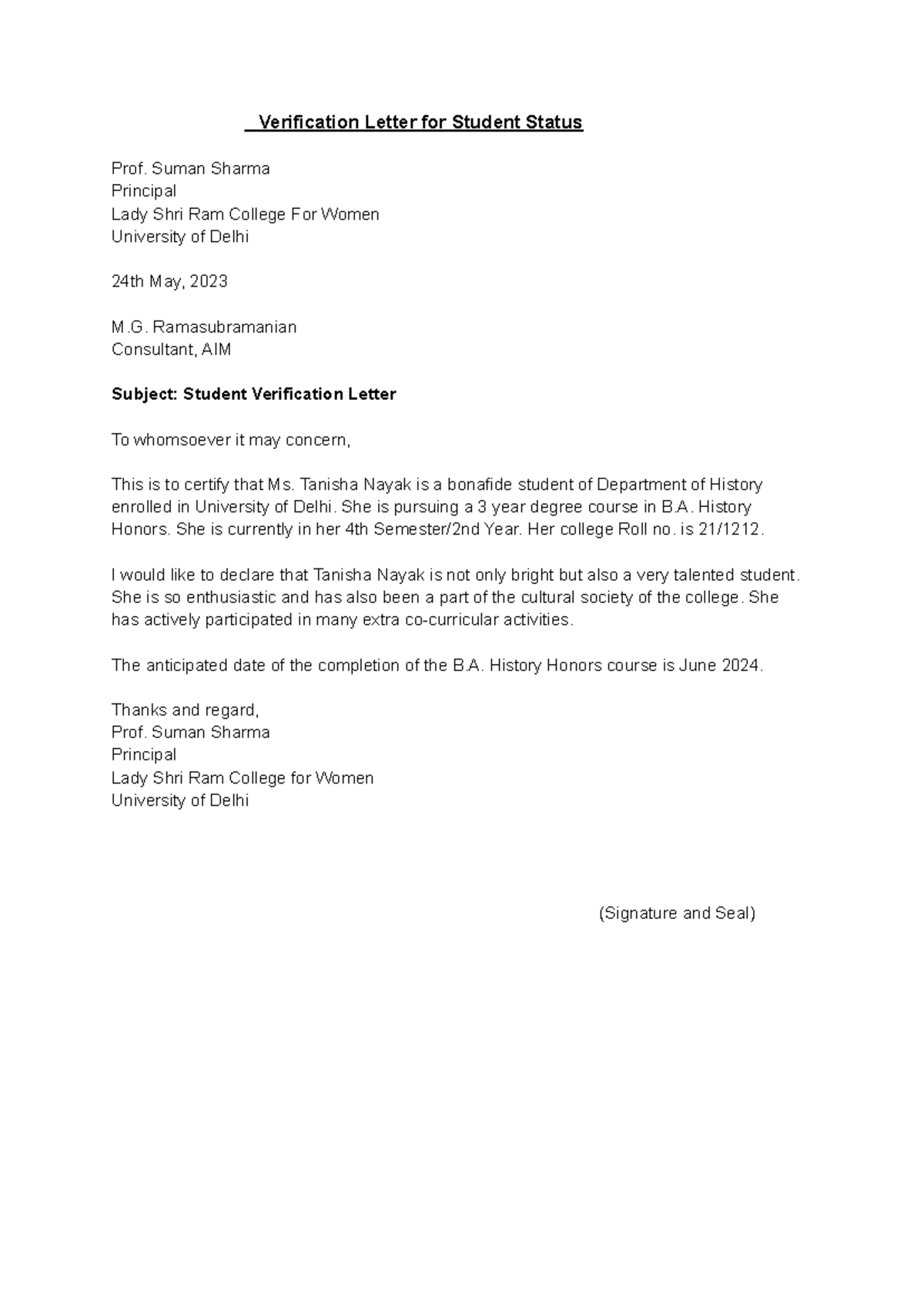 Untitled document - Verification Letter for Student Status Prof. Suman ...