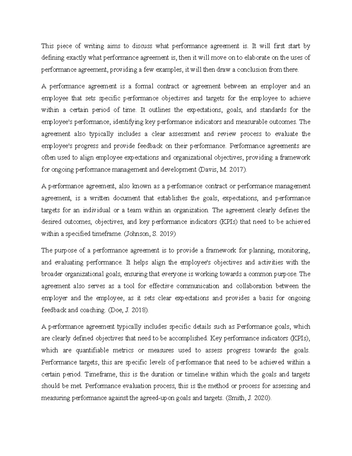 Kristy's assignment ( performance agreement) - This piece of writing ...