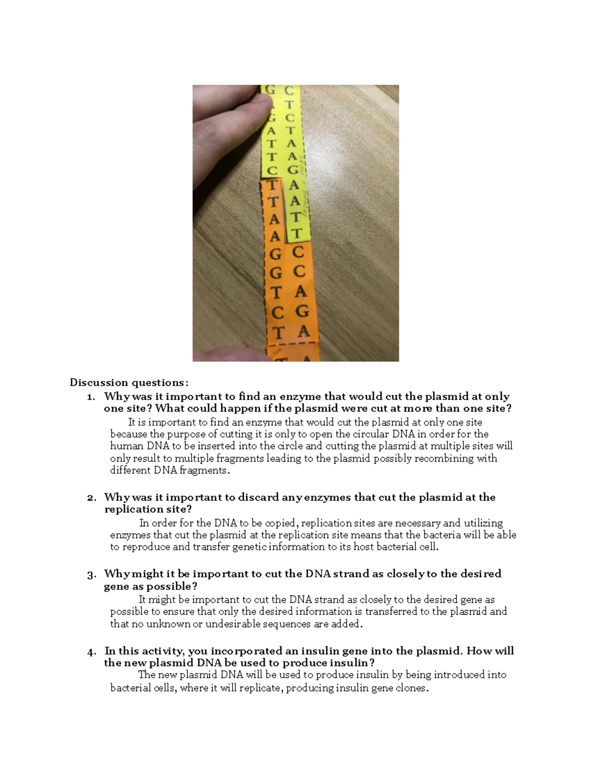 rDNA LAB discussion guide questions and pictures - Co, Mary Angelique N ...