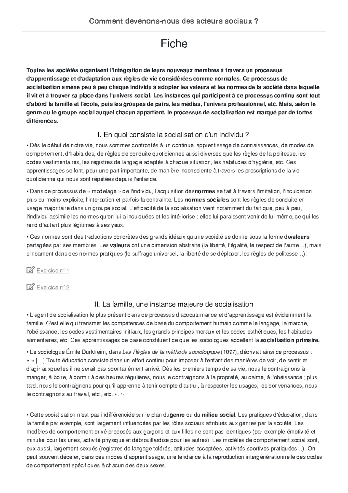 Comment Devenons nous Des Acteurs Sociaux Contrôle Corrigé
