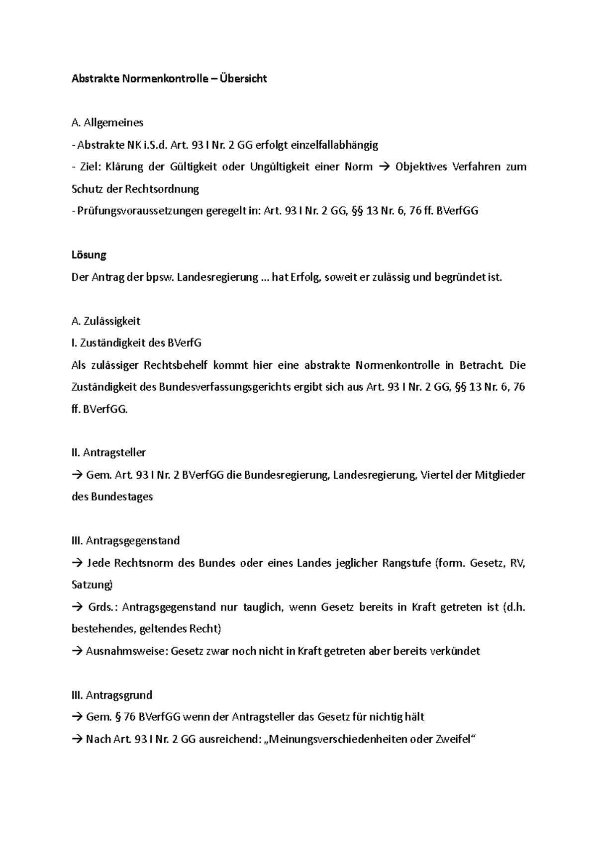 Unterschied Abstrakte Und Konkrete Normenkontrolle Abstrakte Normenkontrolle - Übersicht - Allgemeines Abstrakte NK i.S