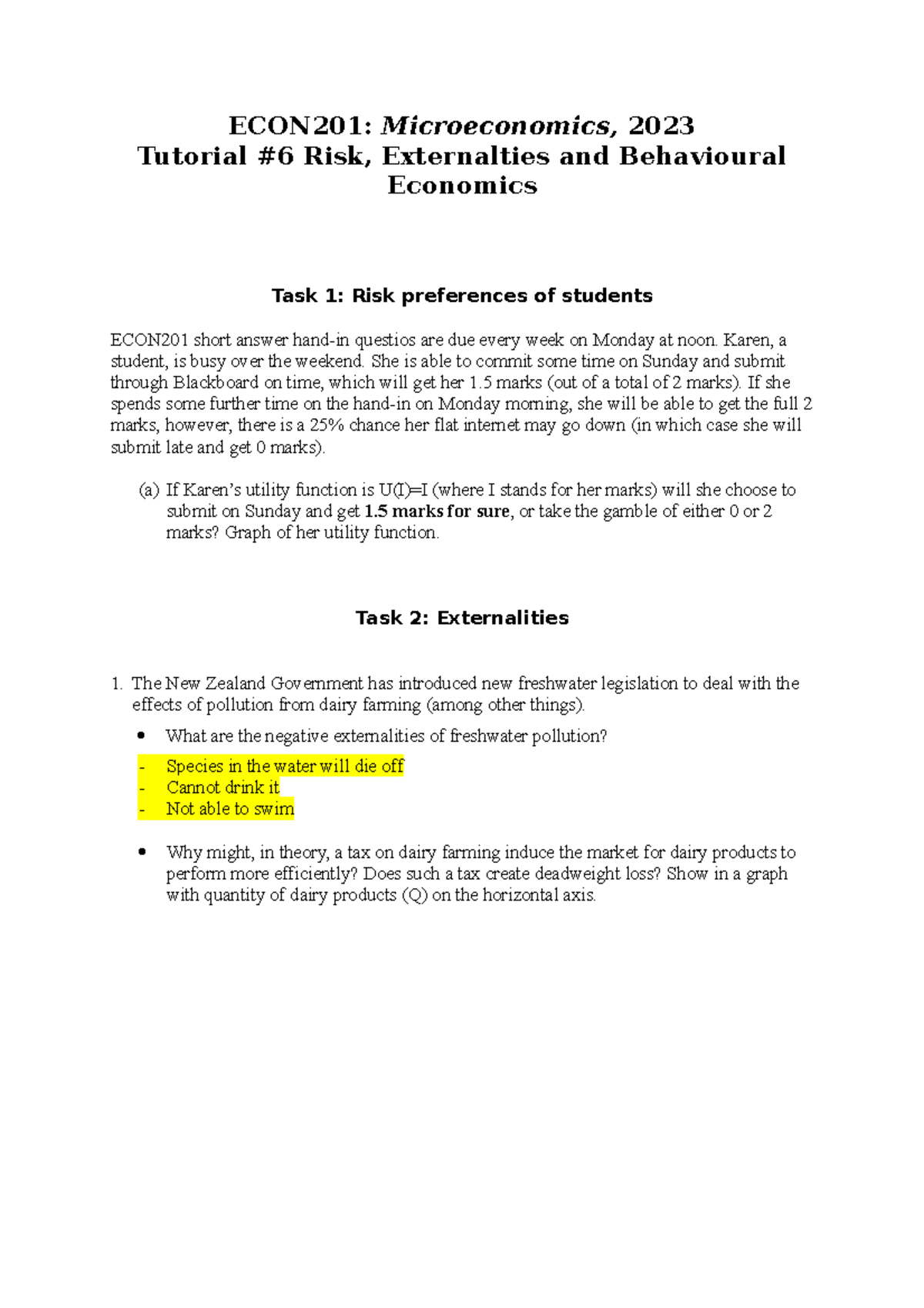 ECON201 2023 Tutorial 6(1) - Introduction To Microeconomics ...