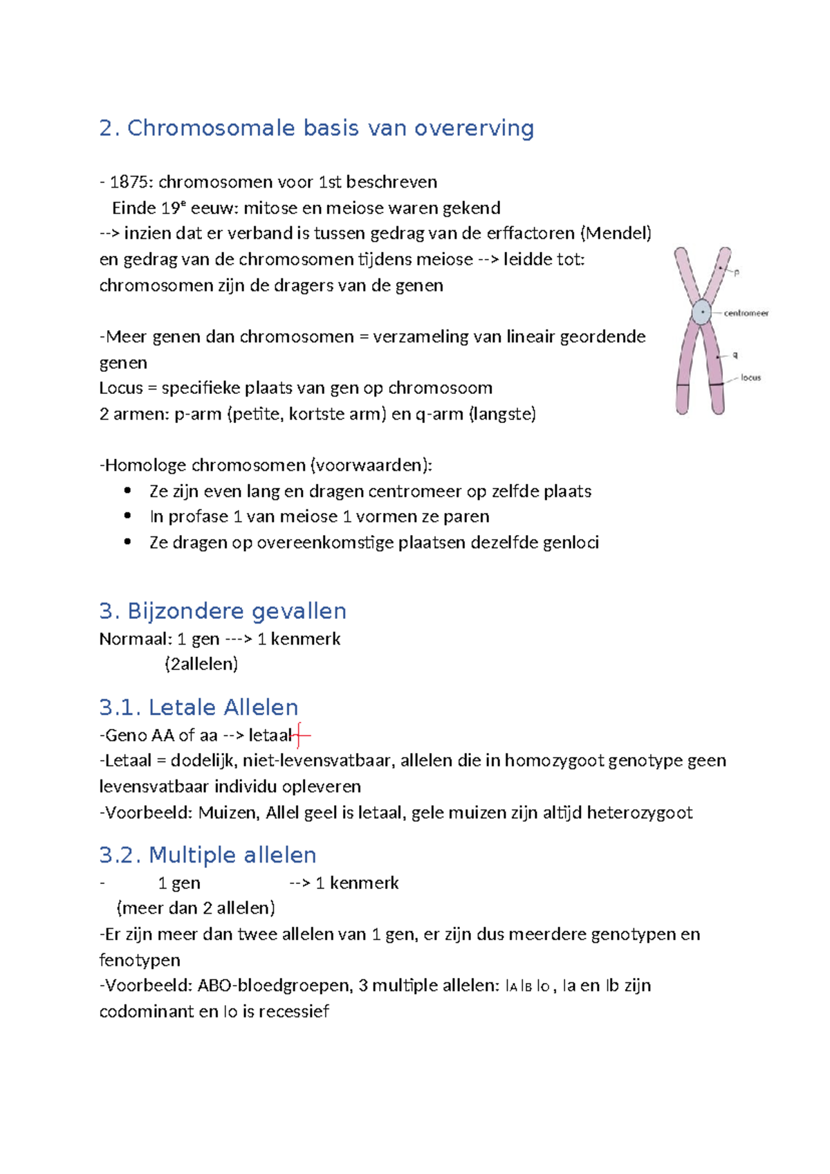 Biologie - Overerving Speciale Gevallen - 2. Chromosomale Basis Van ...