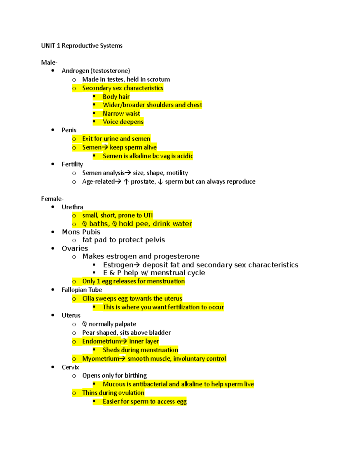 MAT Exam 1 Keane - exam review notes - UNIT 1 Reproductive Systems Male ...