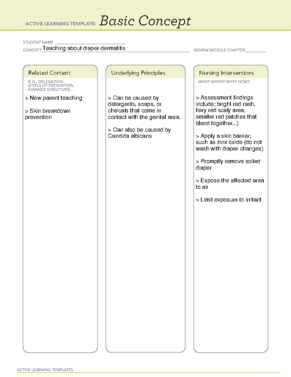 Basic Concept Diaper Dermatitis Teachings - ACTIVE LEARNING TEMPLATES ...