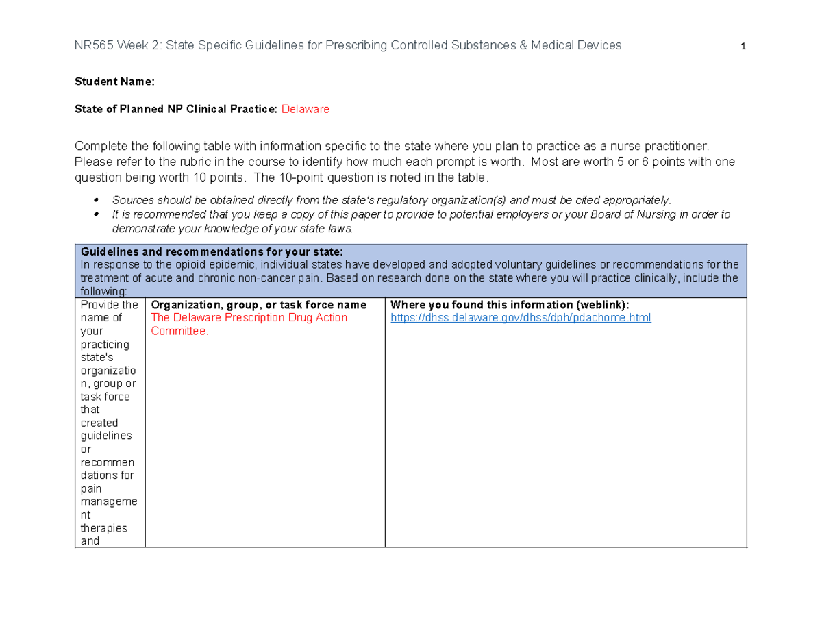 NR565 Week 2 State Specific Guidelines for Prescribing Controlled ...