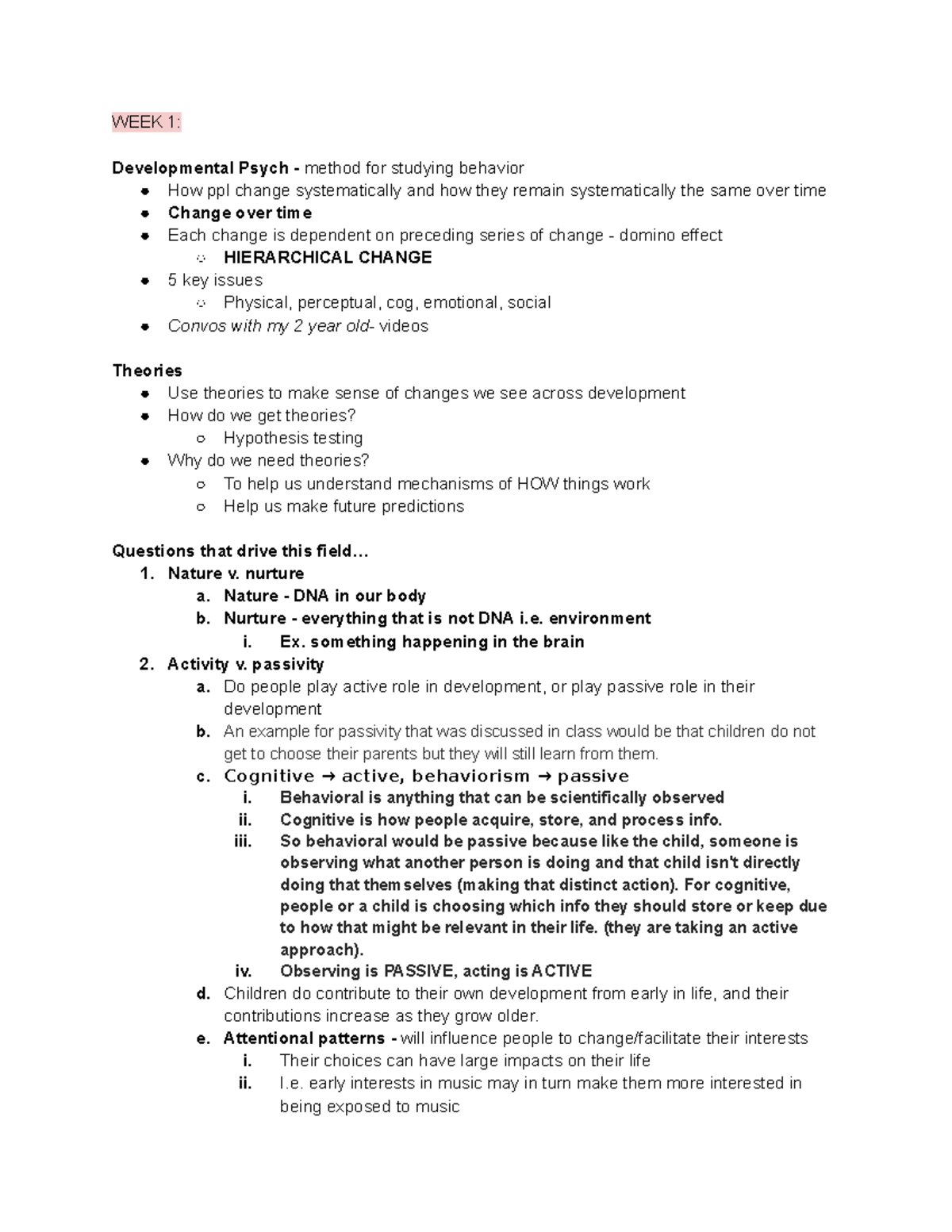 Psych 130 Midterm 1 Notes - WEEK 1: Developmental Psych - method for ...