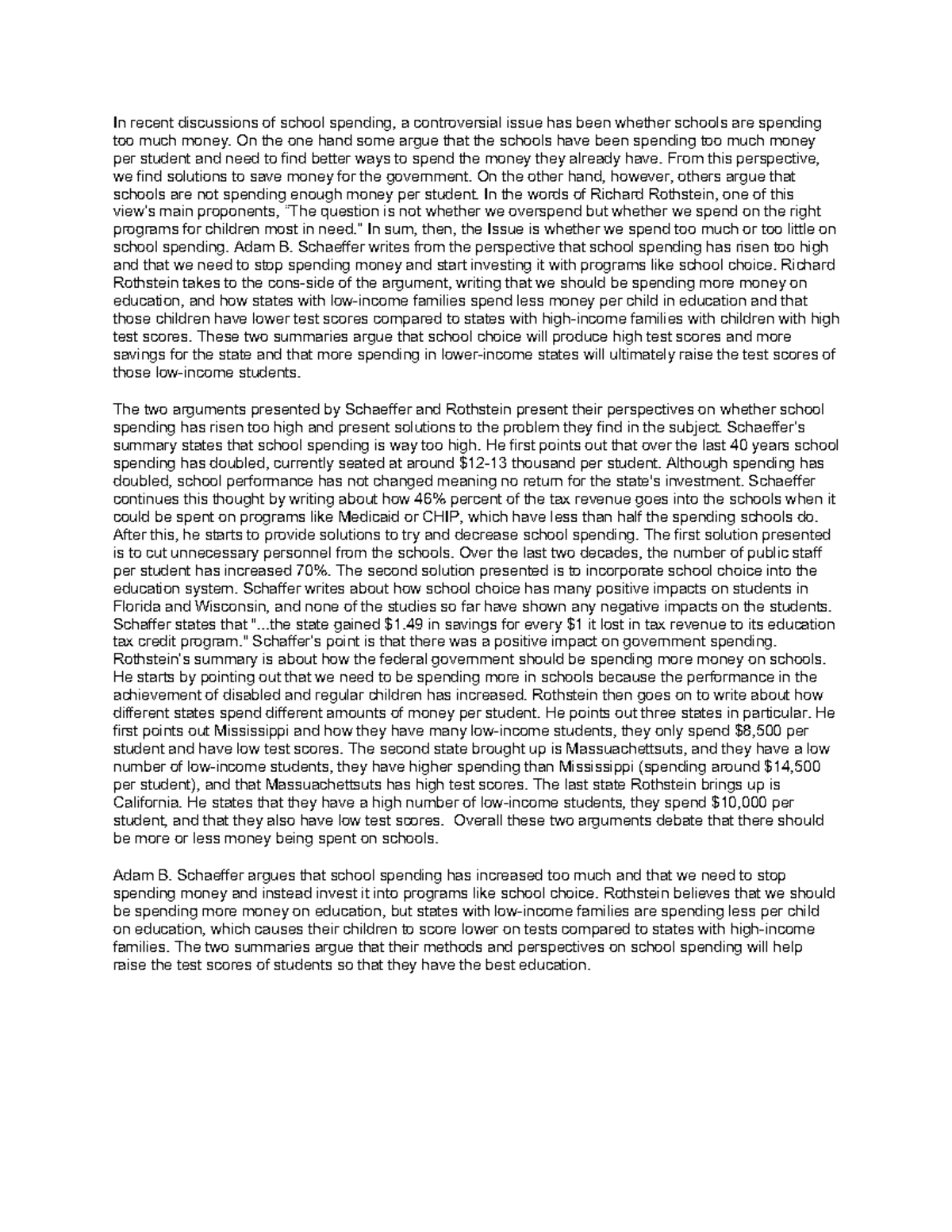 Doc'15 - Rough Draft Essay - In recent discussions of school spending ...