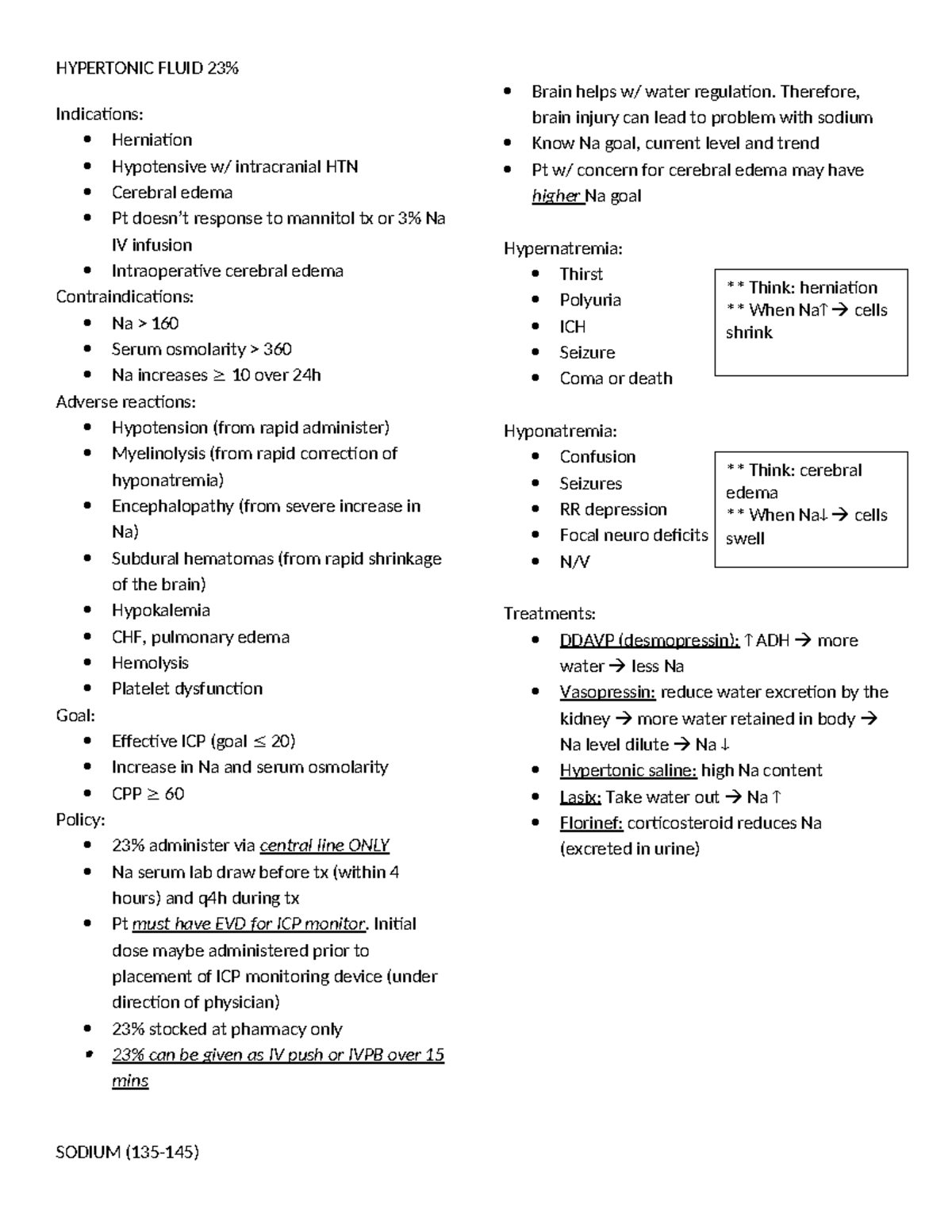 Sodium - Summary Foundations of Nursing Practice - HYPERTONIC FLUID 23% ...