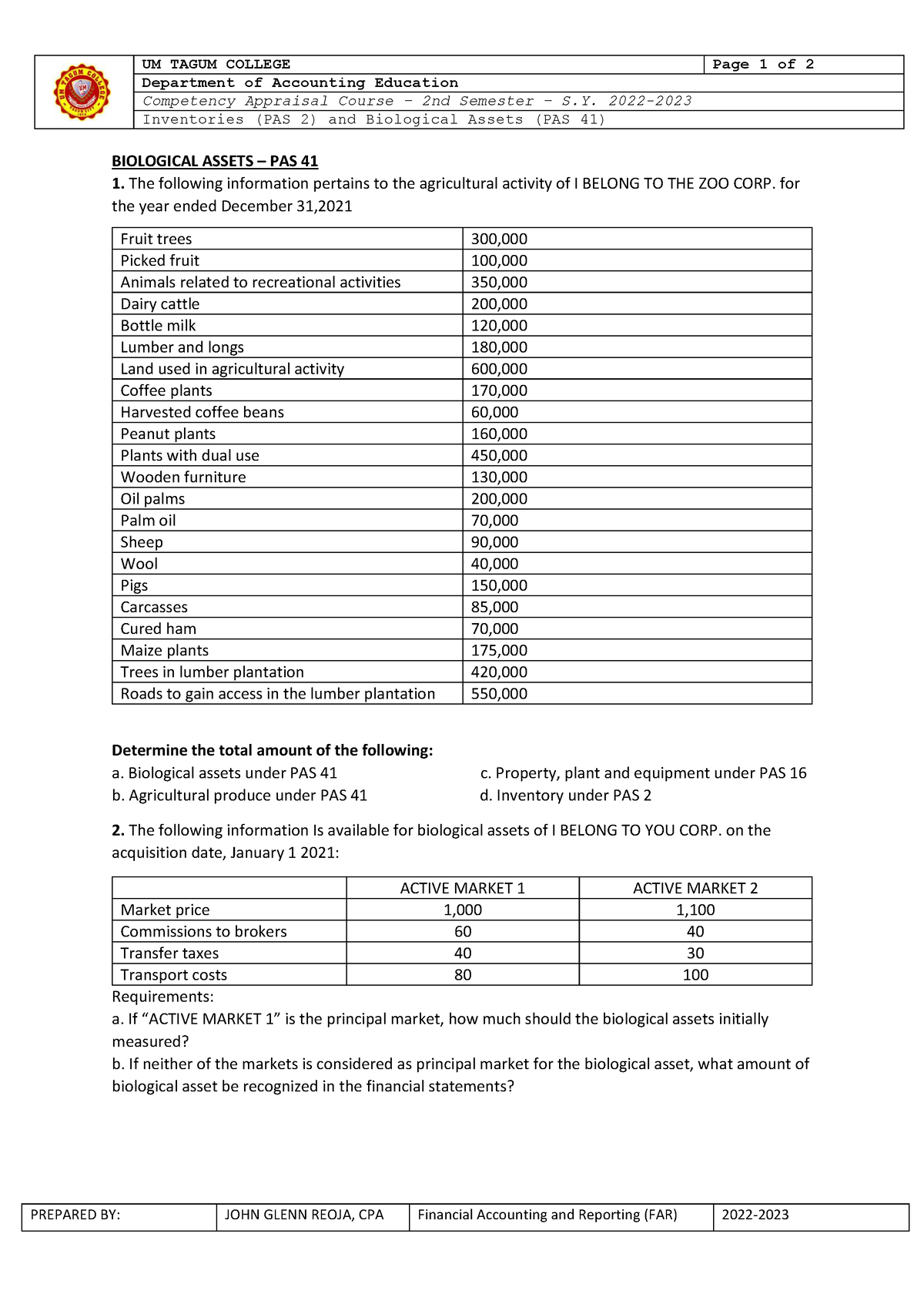 Biological-Assets- Discussion-Exercises - Department Of Accounting ...