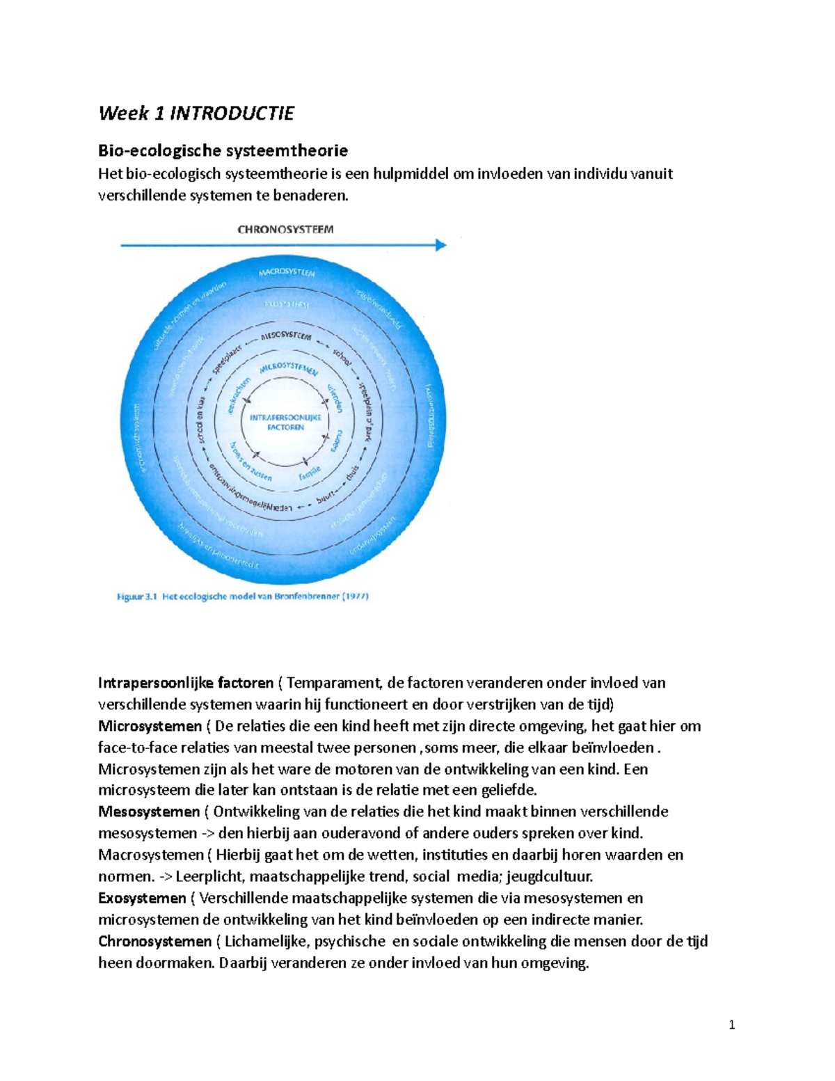 Tentamenstof Blok 3 - Week 1 INTRODUCTIE Bio-ecologische Systeemtheorie ...