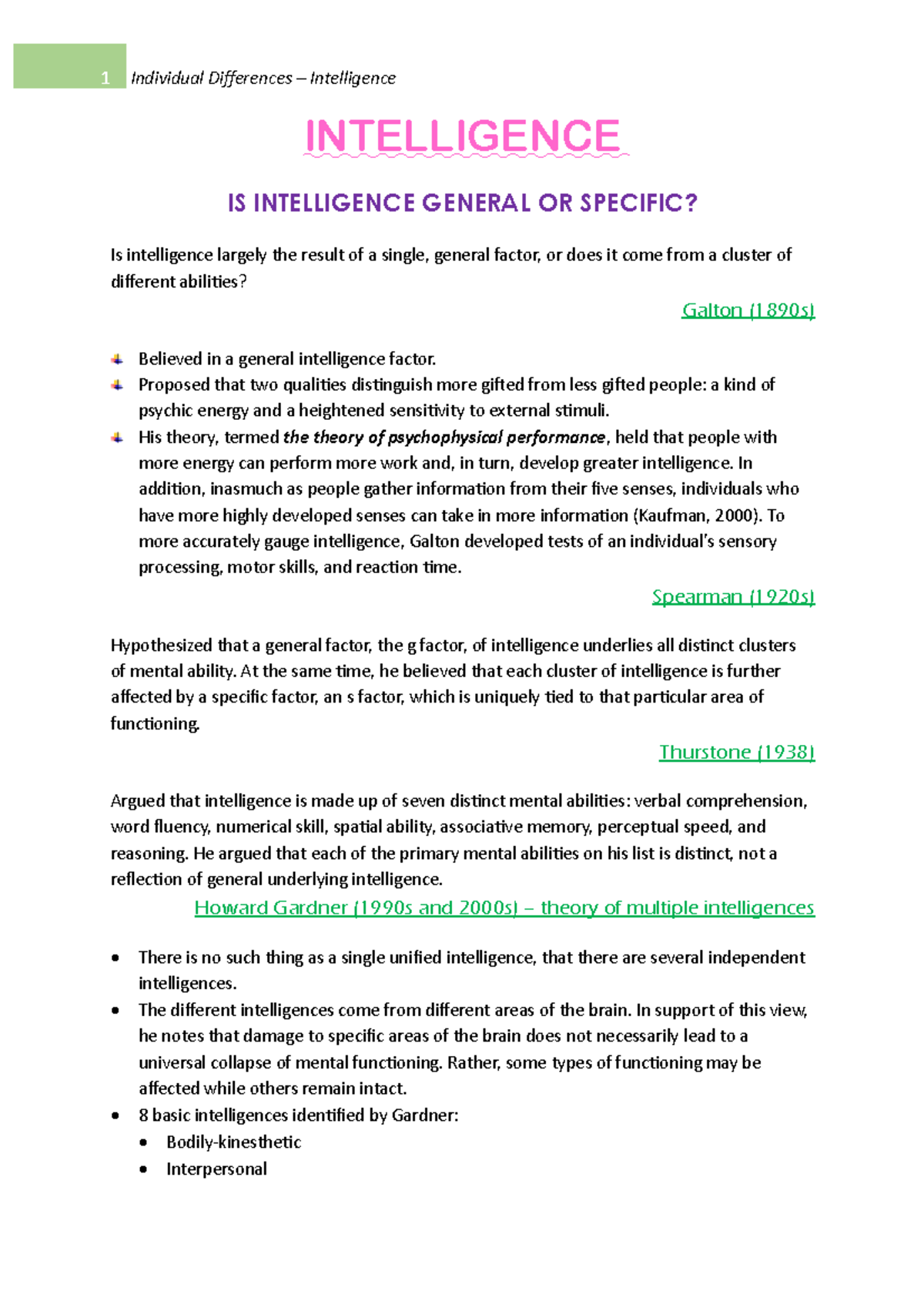 Lecture notes, lecture 3 - Intelligence - INTELLIGENCE IS INTELLIGENCE ...