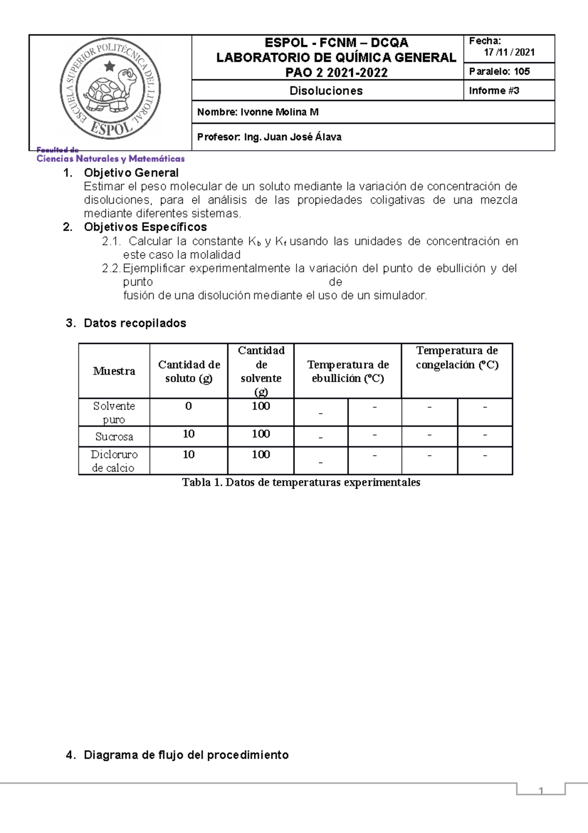 Informe Disoluciones Practica 3 Quimica General - 1 ESPOL - FCNM – DCQA ...