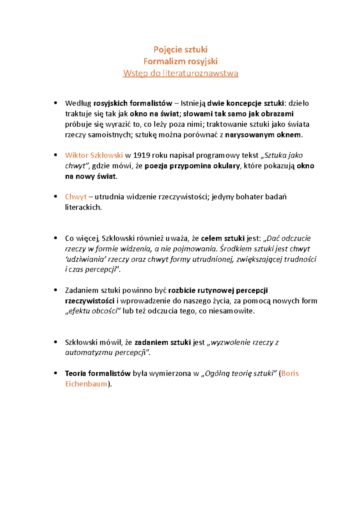 Pojęcie sztuki - formalizm rosyjski - Pojęcie sztuki Formalizm rosyjski ...
