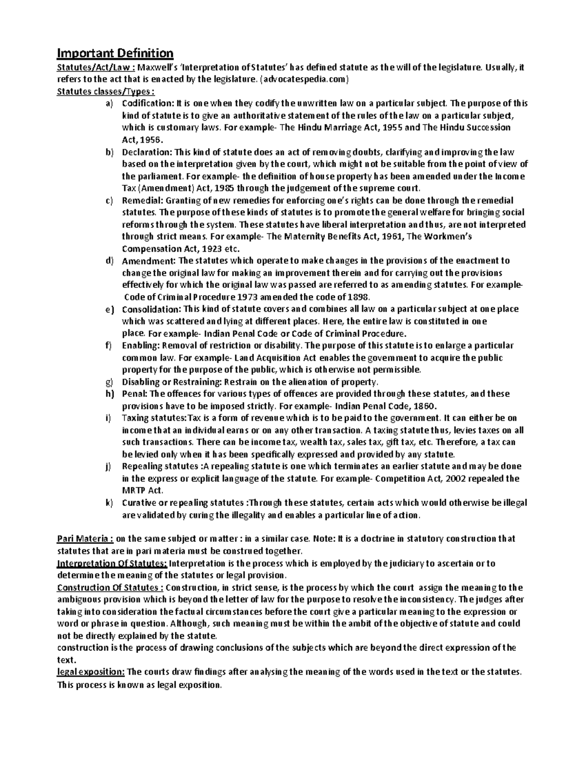 Interpretation of Statute compressed - Important Definition Statutes ...