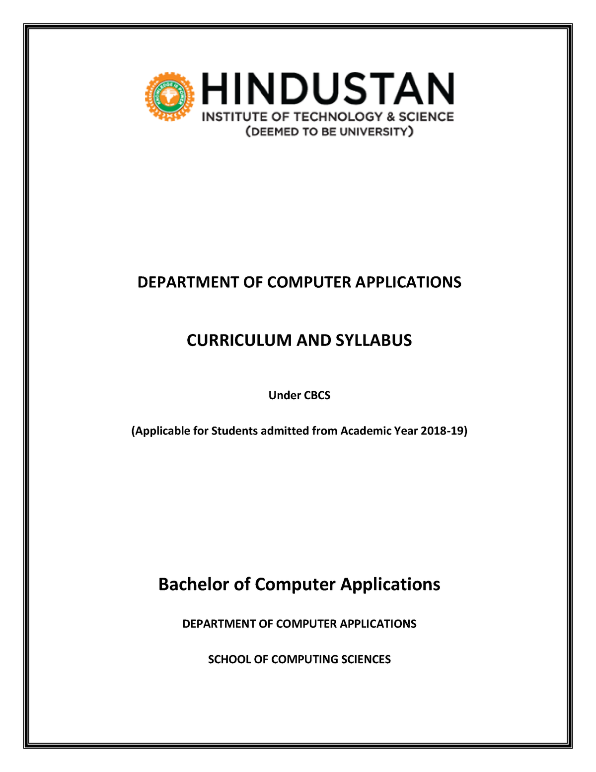 BCA Syllabus General Computer science DEPARTMENT OF COMPUTER