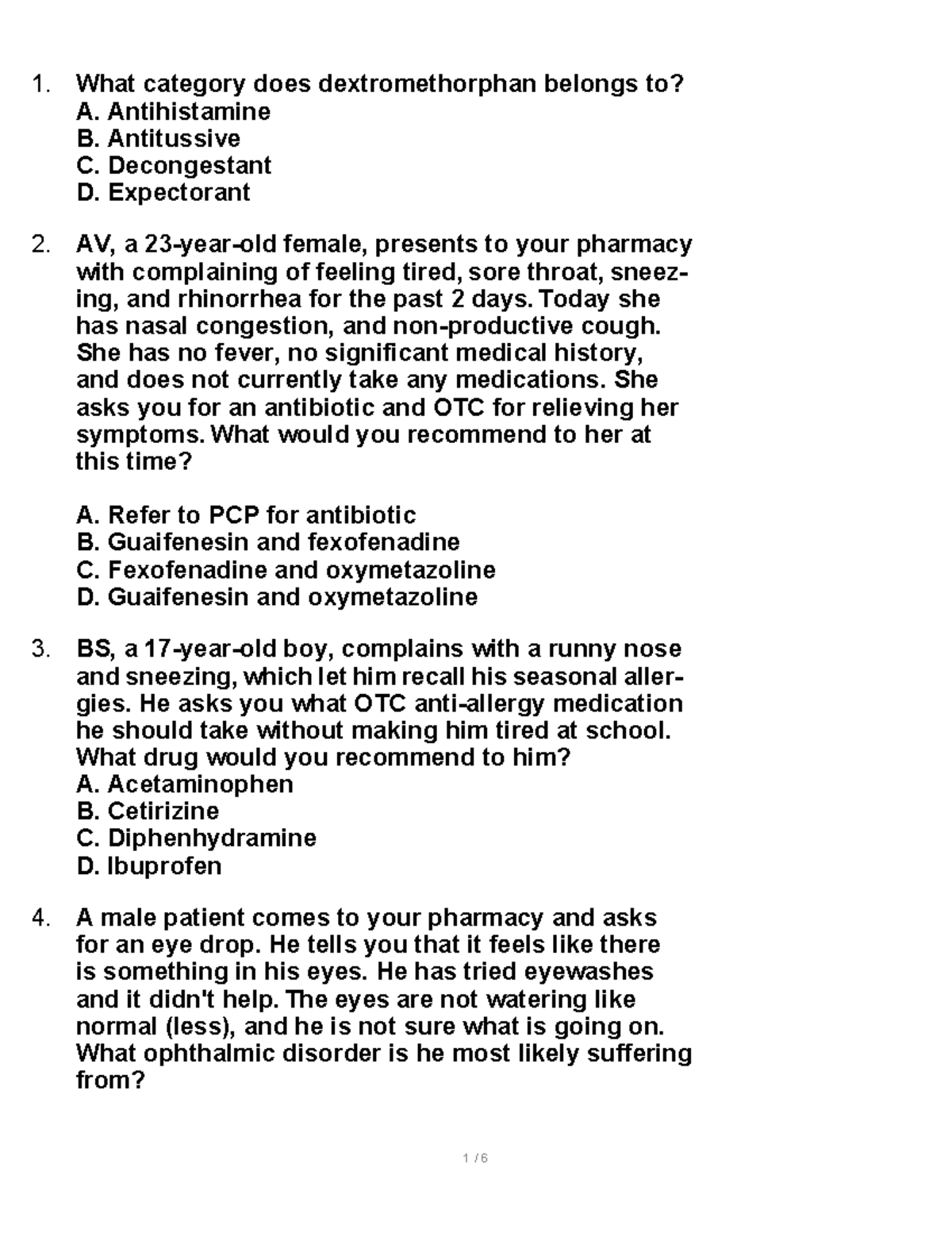 PHAR 639 Cough professor's hu notes Wh a t c a t e go ry do es d ex